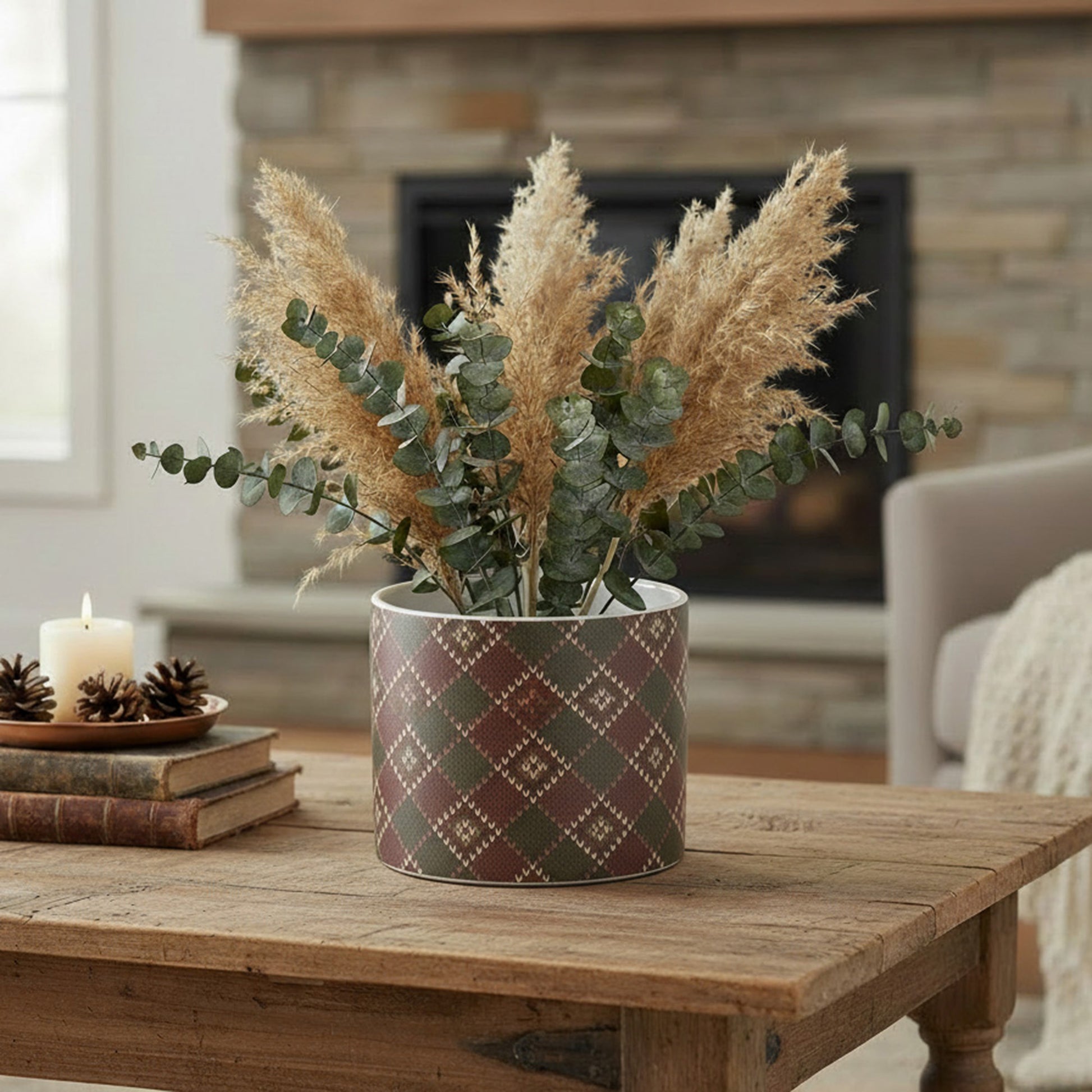 Alpine Plaid Pot Medium, Winter, Planter, Holiday Decor- Set of 3