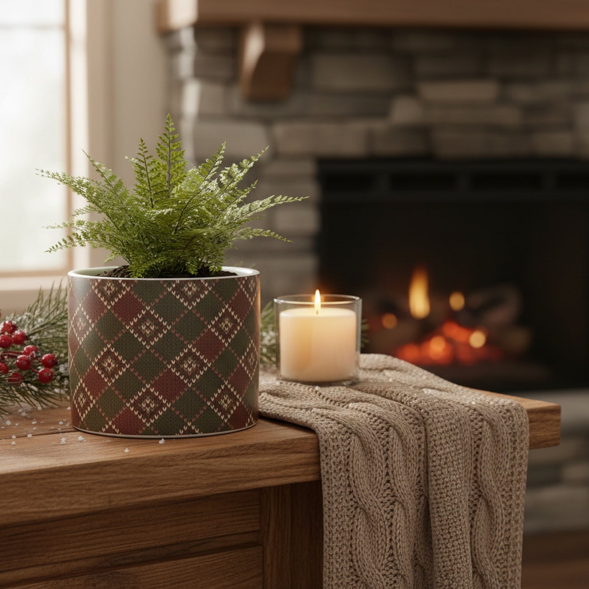 Alpine Plaid Pot Medium, Winter, Planter, Holiday Decor- Set of 3