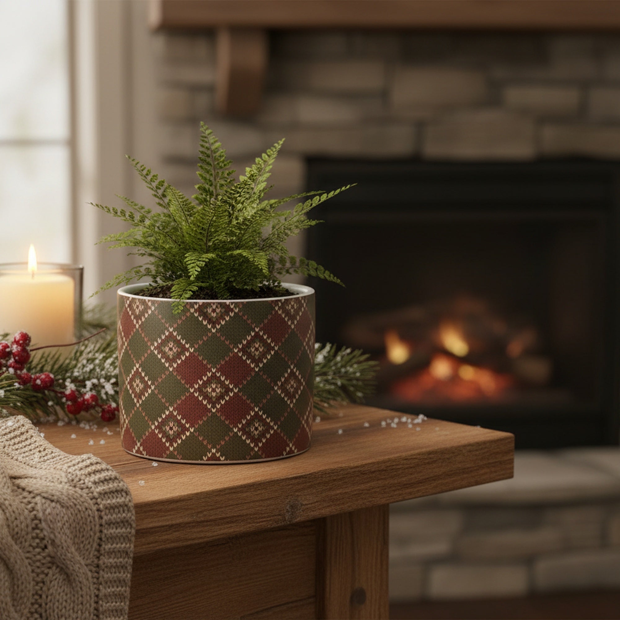 Alpine Plaid Pot Medium, Winter, Planter, Holiday Decor- Set of 3