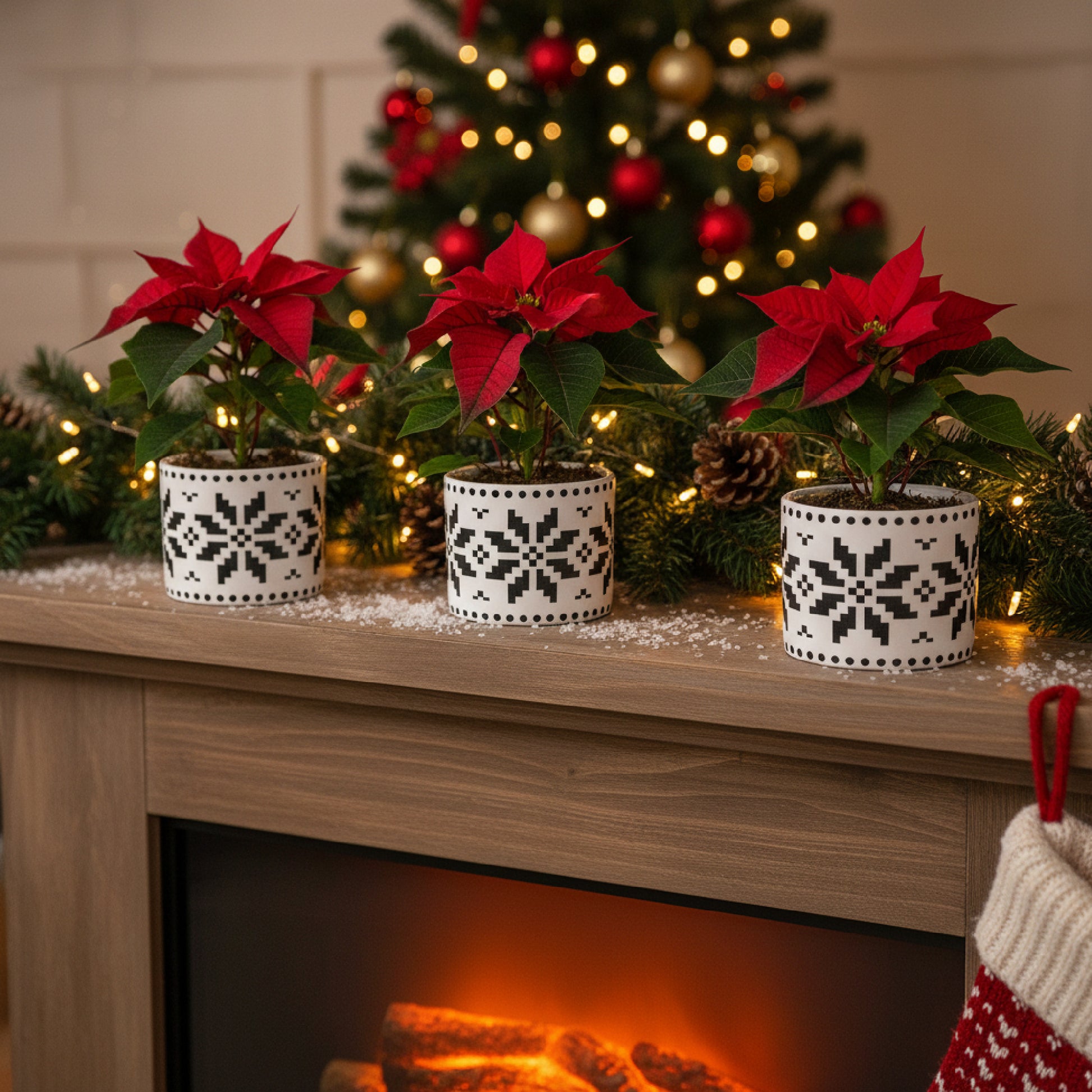 Danish Poinsettia Pot Small, Christmas, Planter, Holiday Decor- Set of 3