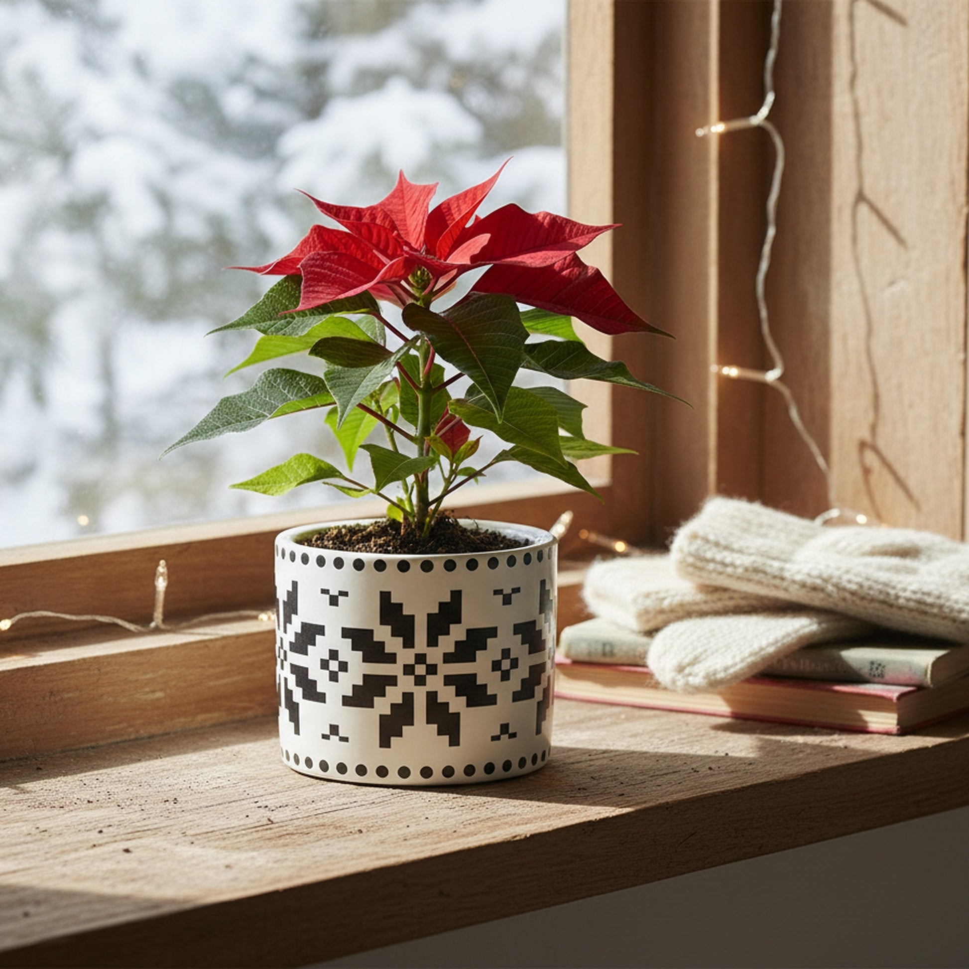 Danish Poinsettia Pot Small, Christmas, Planter, Holiday Decor- Set of 3