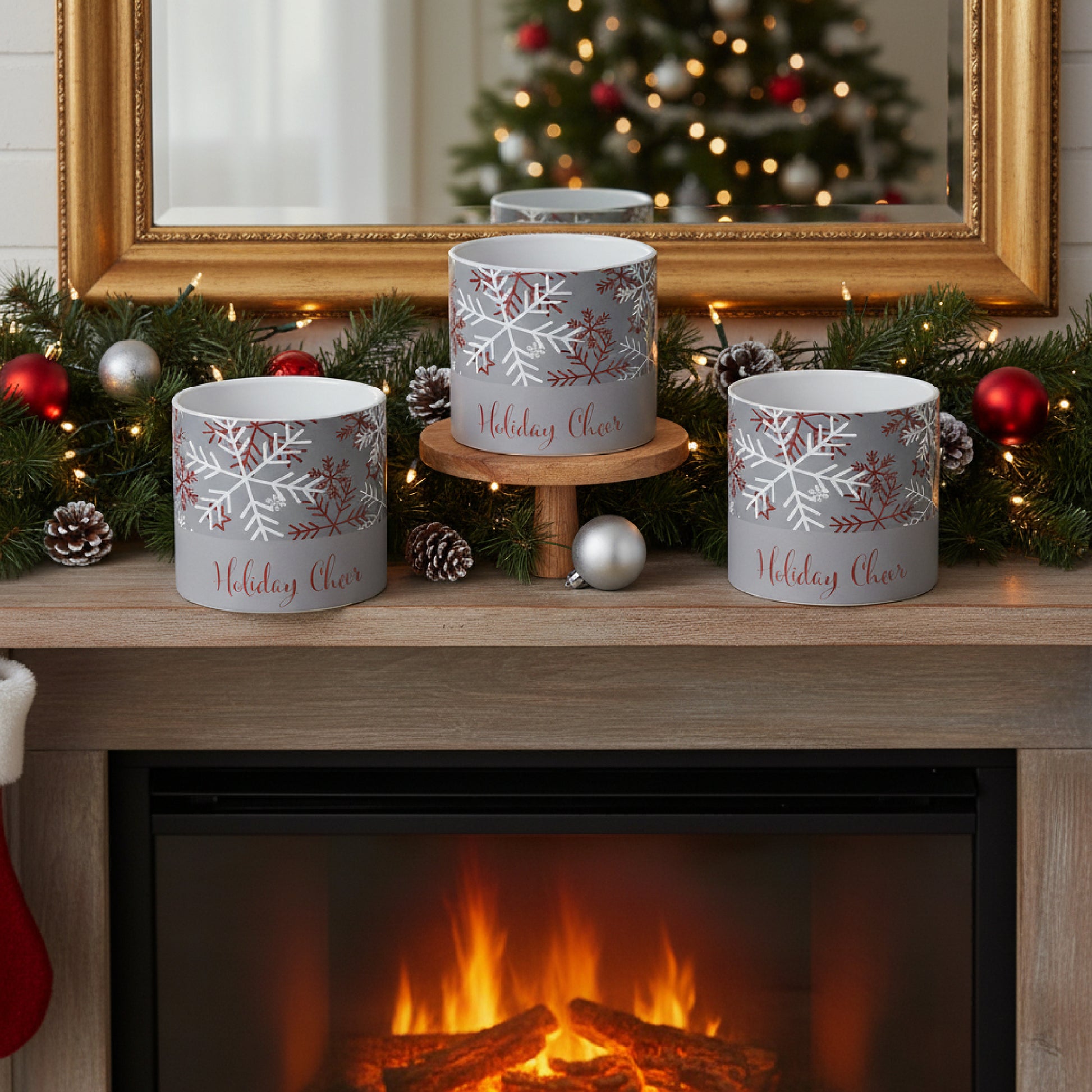 Holiday Cheer Pot Large, Planter, Holiday Decor- Set of 3