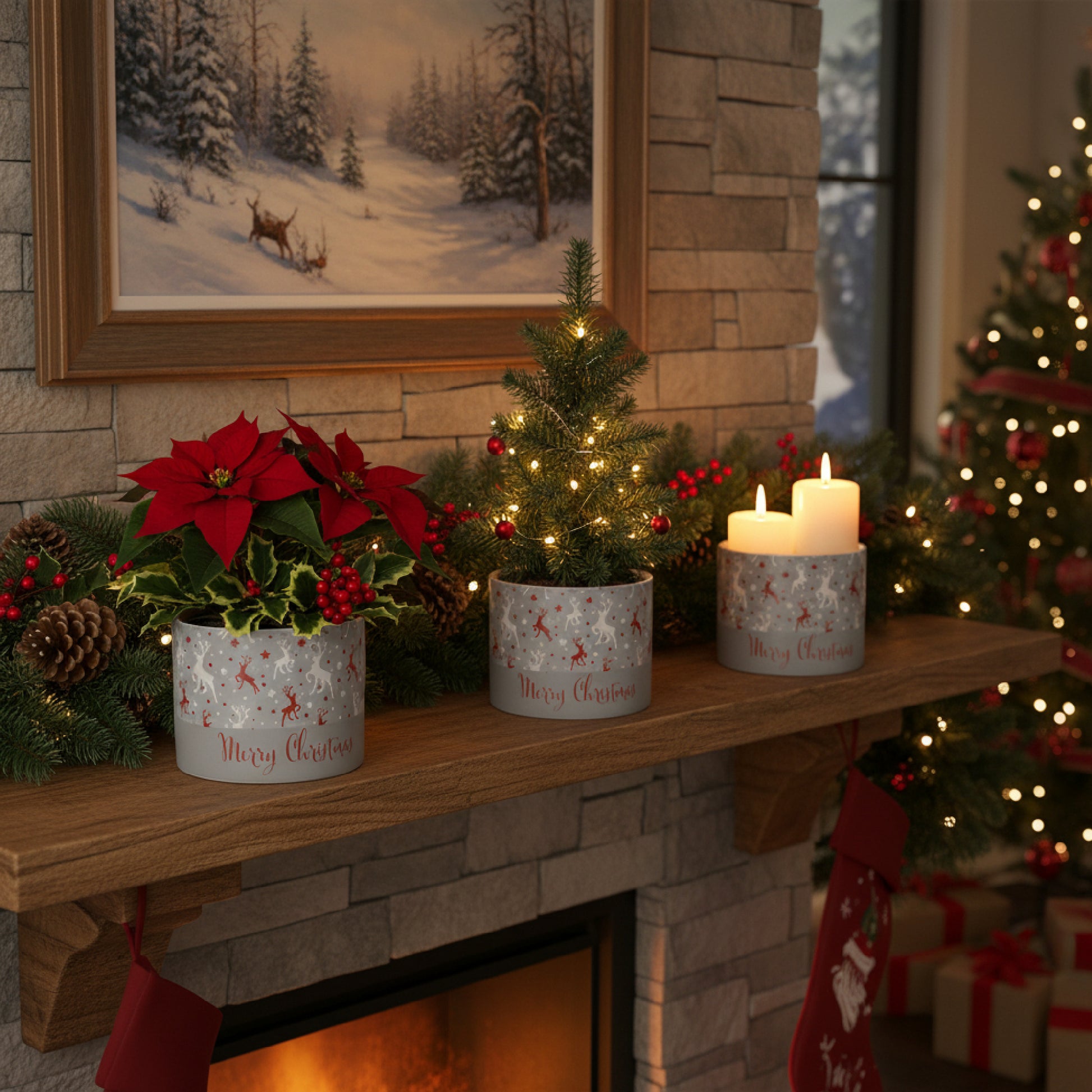 Merry Christmas Pot Medium, Christmas, Planter, Holiday Decor- Set of 3