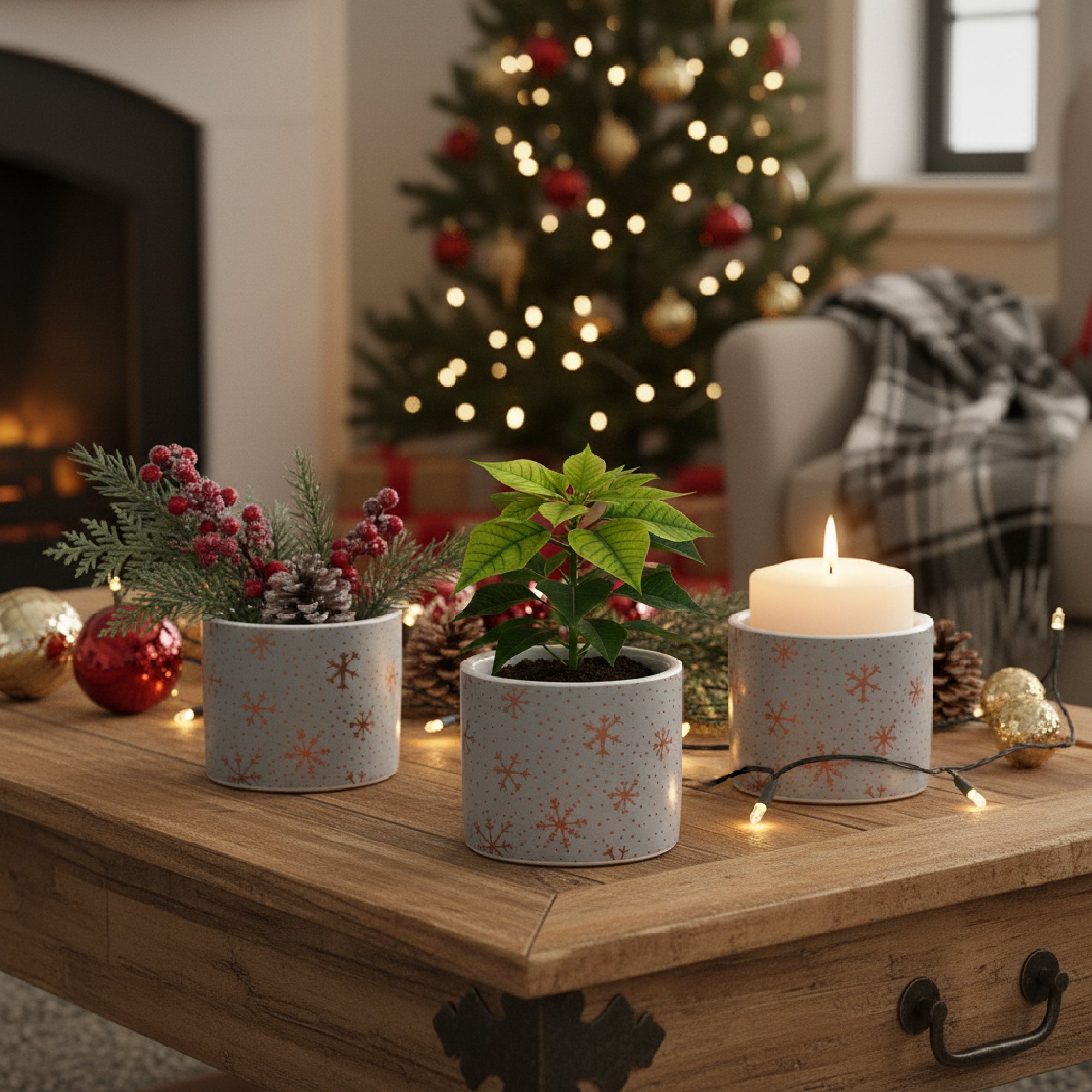 Holiday Snowflake Pot Small, Christmas, Planter, Holiday Decor- Set of 3