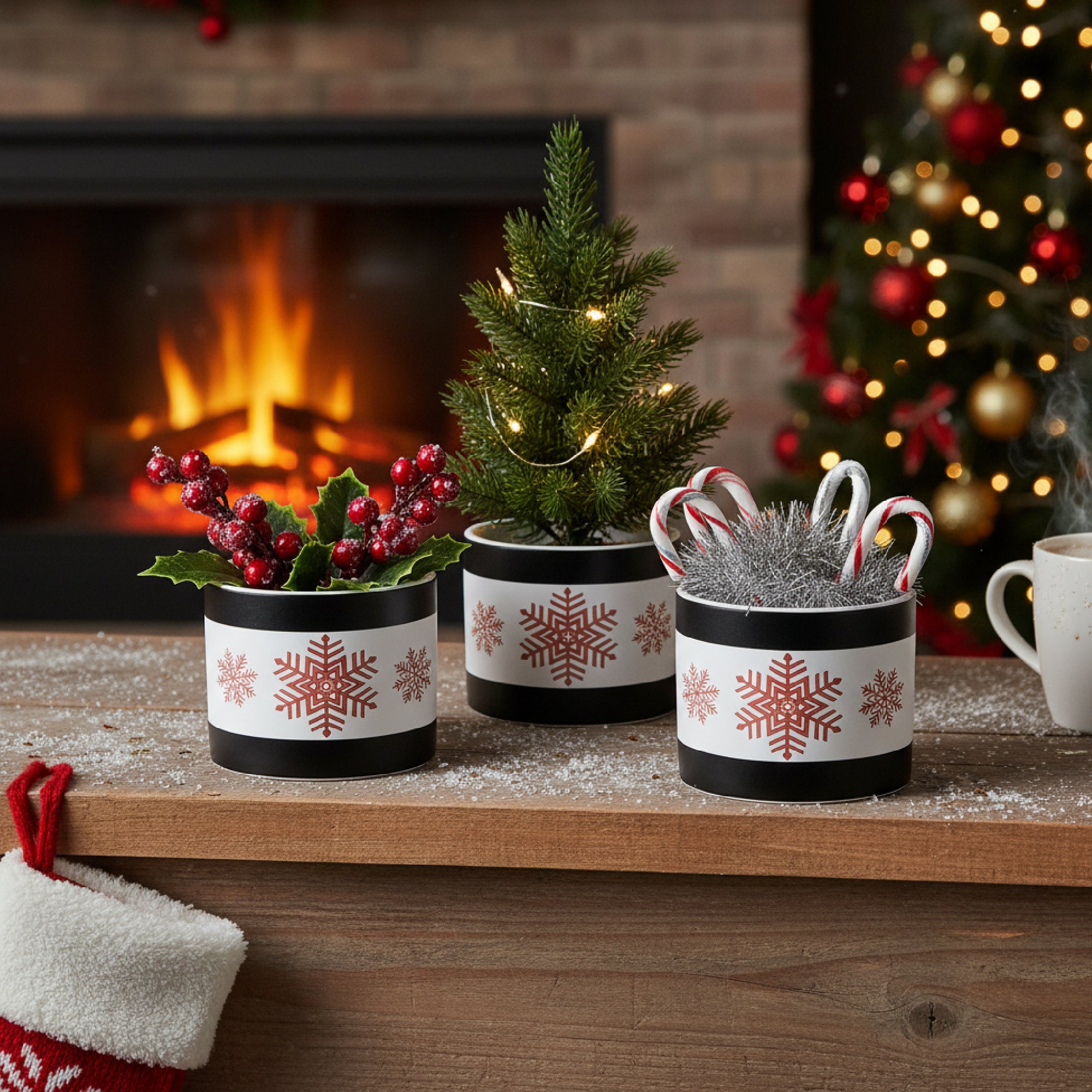 Jolly Snowflake Pot Small, Christmas, Planter, Holiday Decor- Set of 3