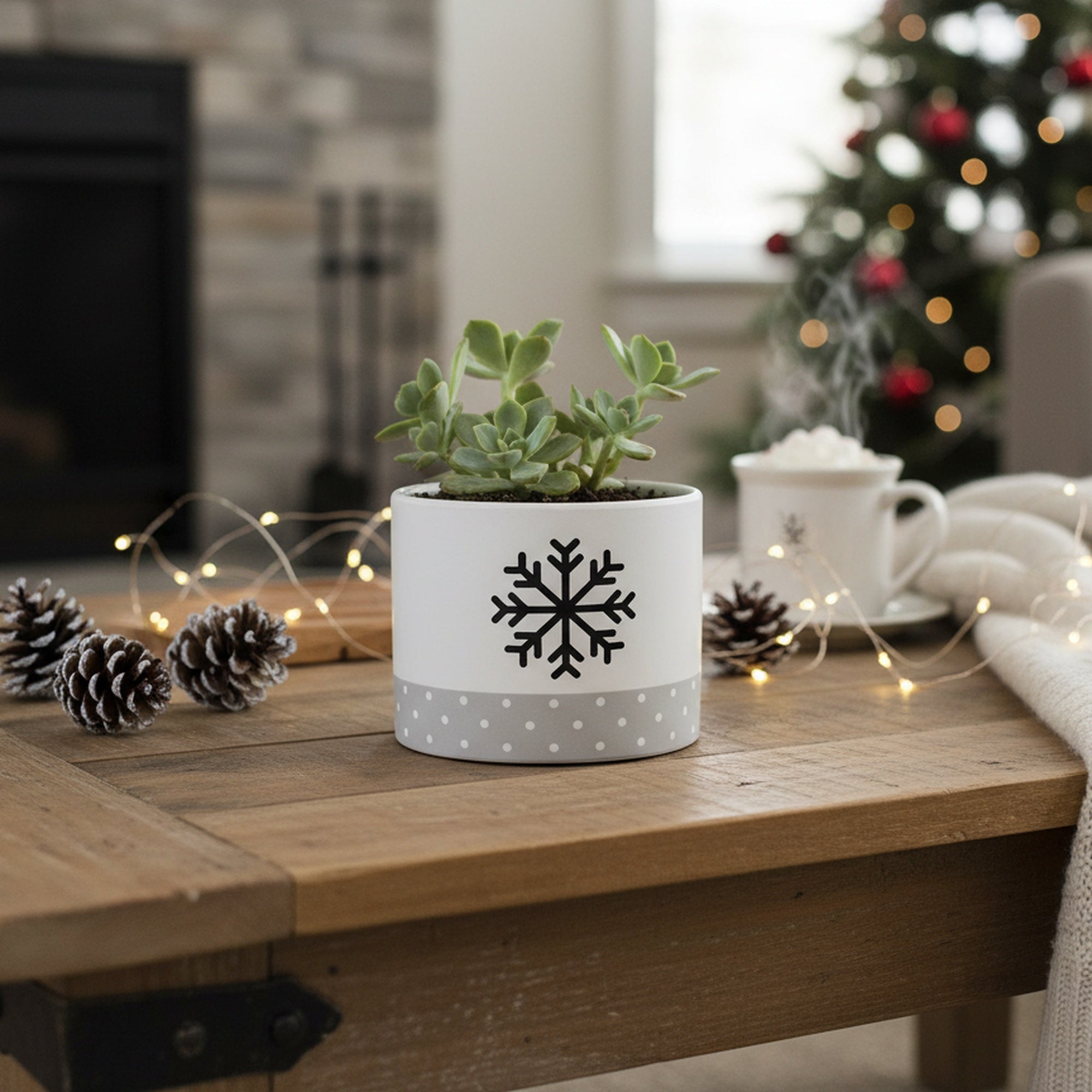 Snowflake and Pindot Pot Medium, Christmas, Planter, Holiday Decor- Set of 3