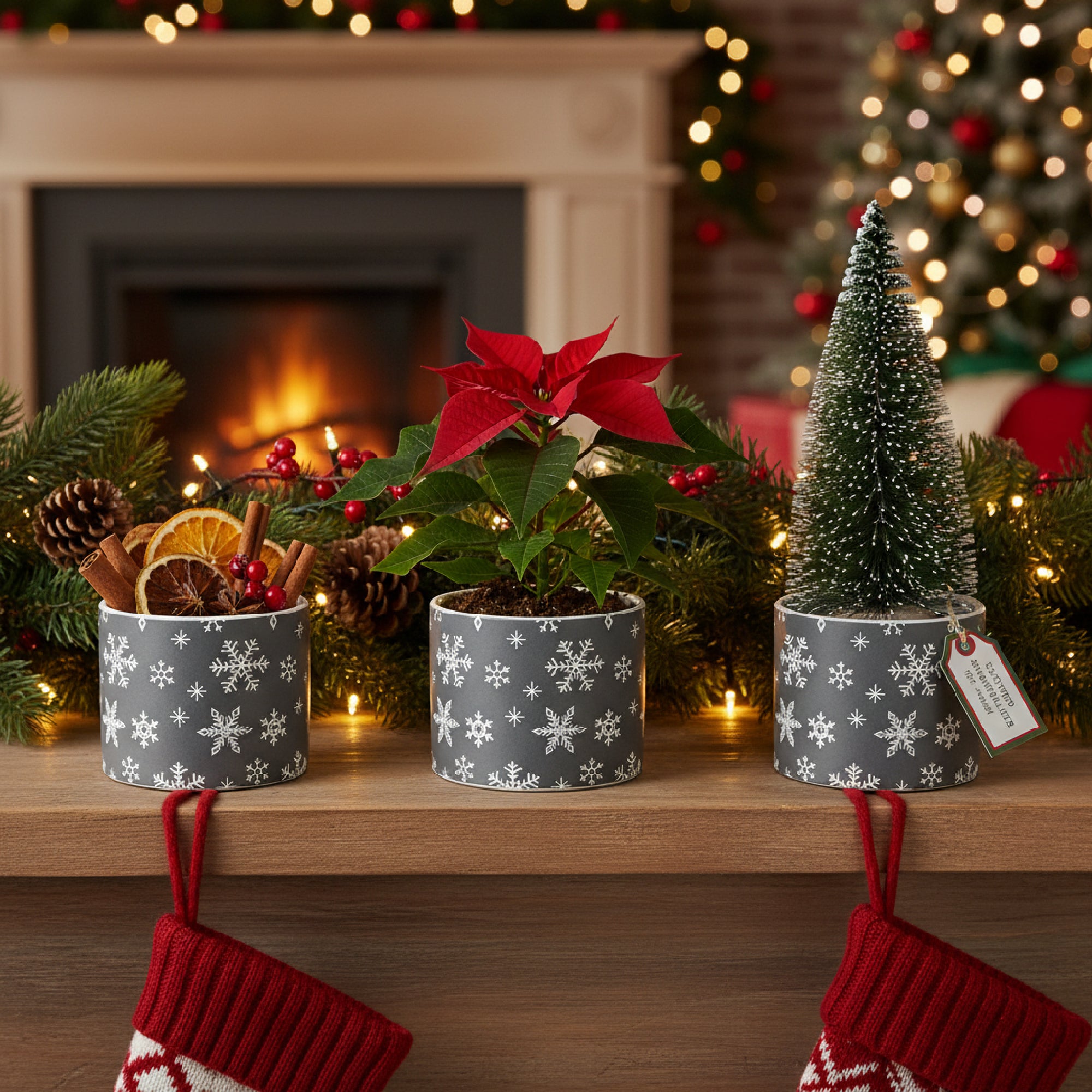 Scattered Snowflake Pot Medium, Christmas, Planter, Holiday Decor- Set of 3