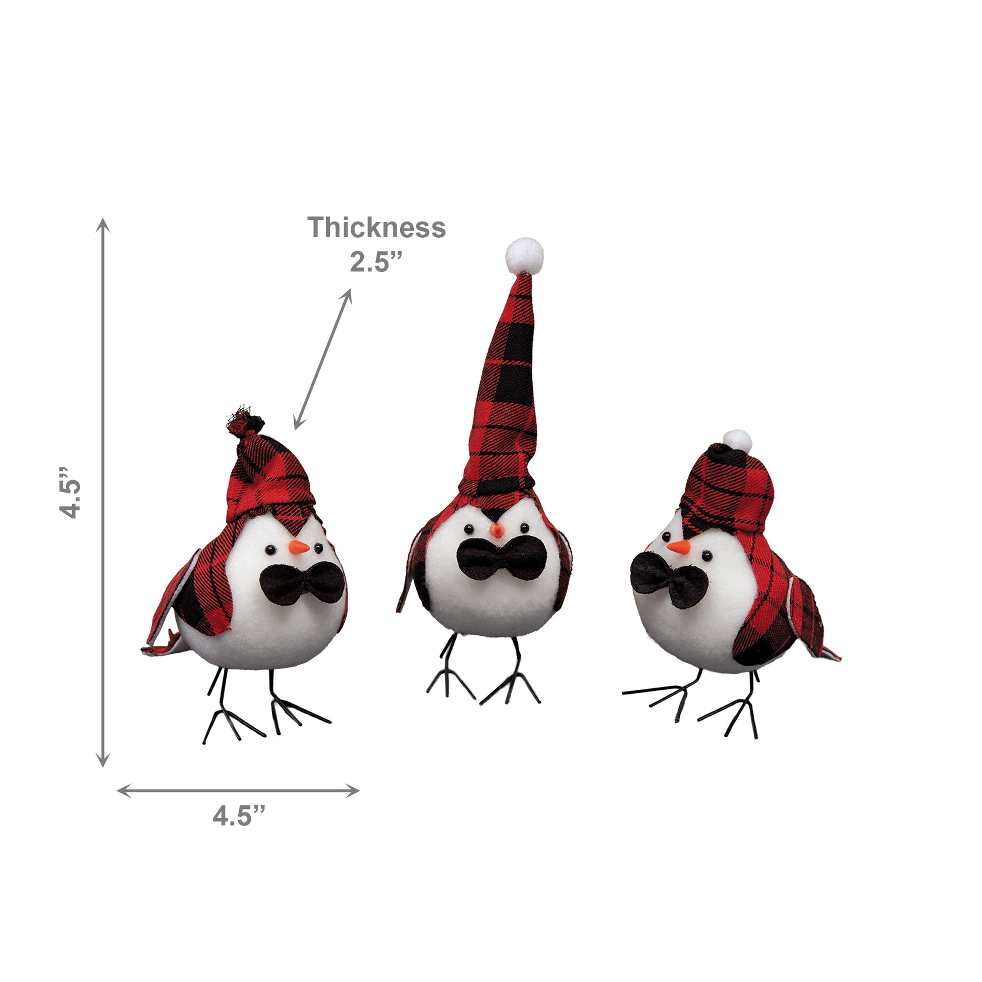 Plaid Bird with Black Bowtie 3 Assorted, Holiday Decor- Set of 3