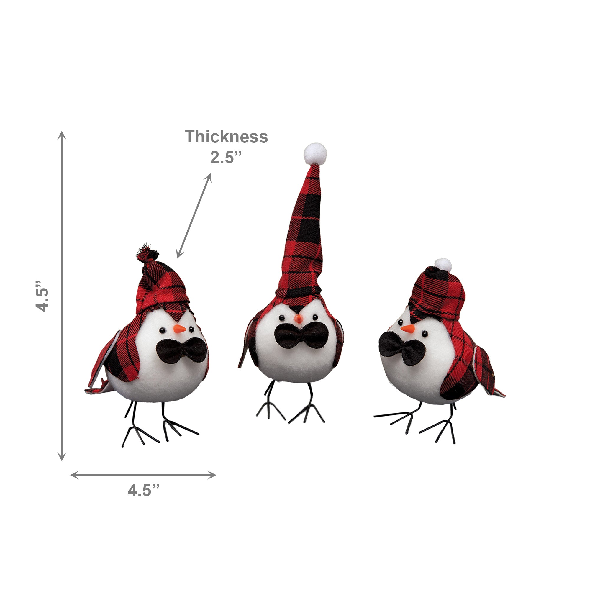 Plaid Bird with Black Bowtie 3 Assorted, Holiday Decor- Set of 3