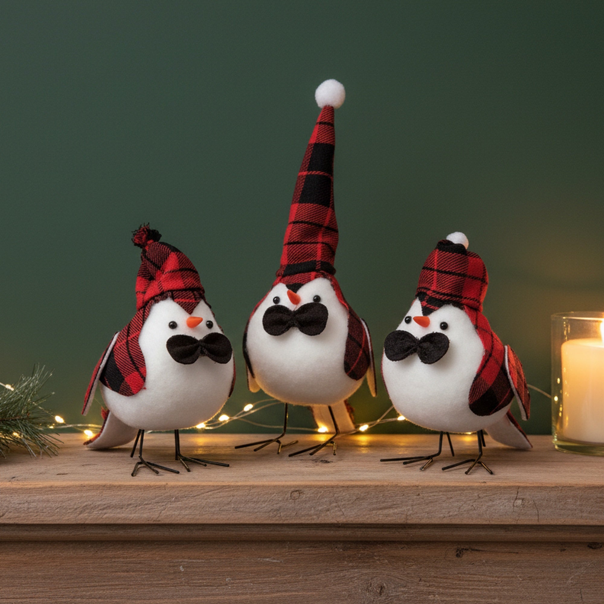 Plaid Bird with Black Bowtie 3 Assorted, Holiday Decor- Set of 3