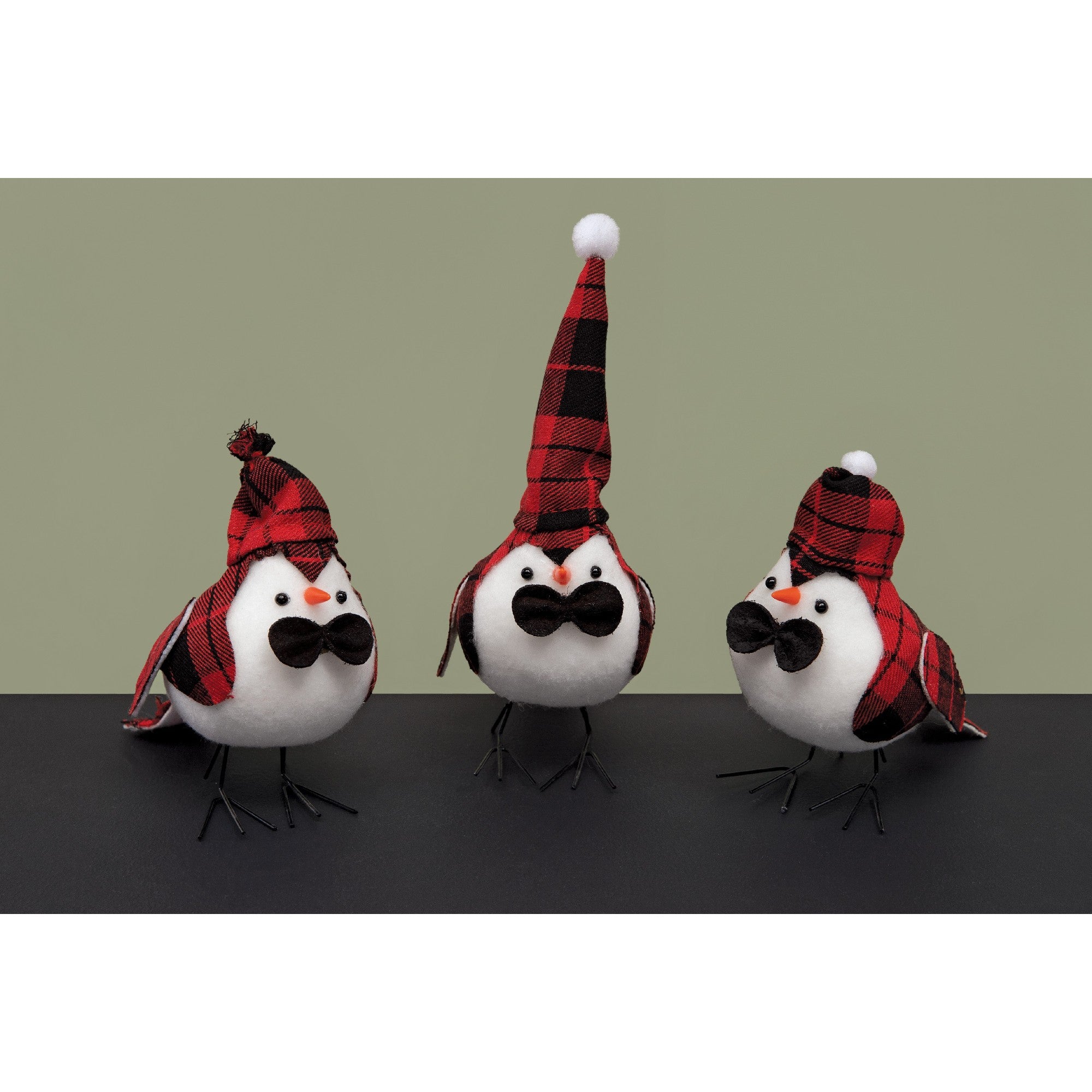 Plaid Bird with Black Bowtie 3 Assorted, Holiday Decor- Set of 3