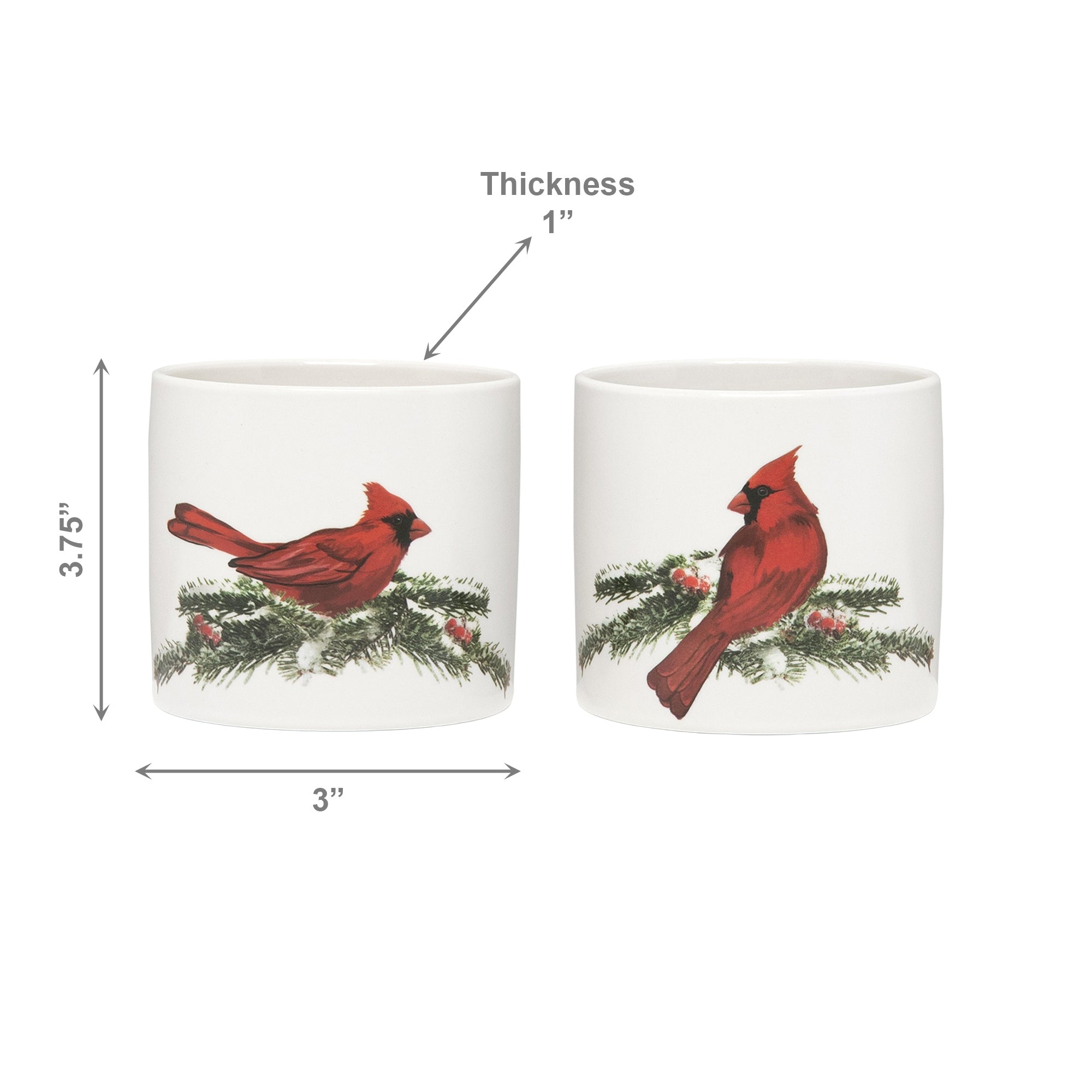 Cardinal Pot Small 2 Assorted, Christmas, Planter, Holiday Decor- Set of 3