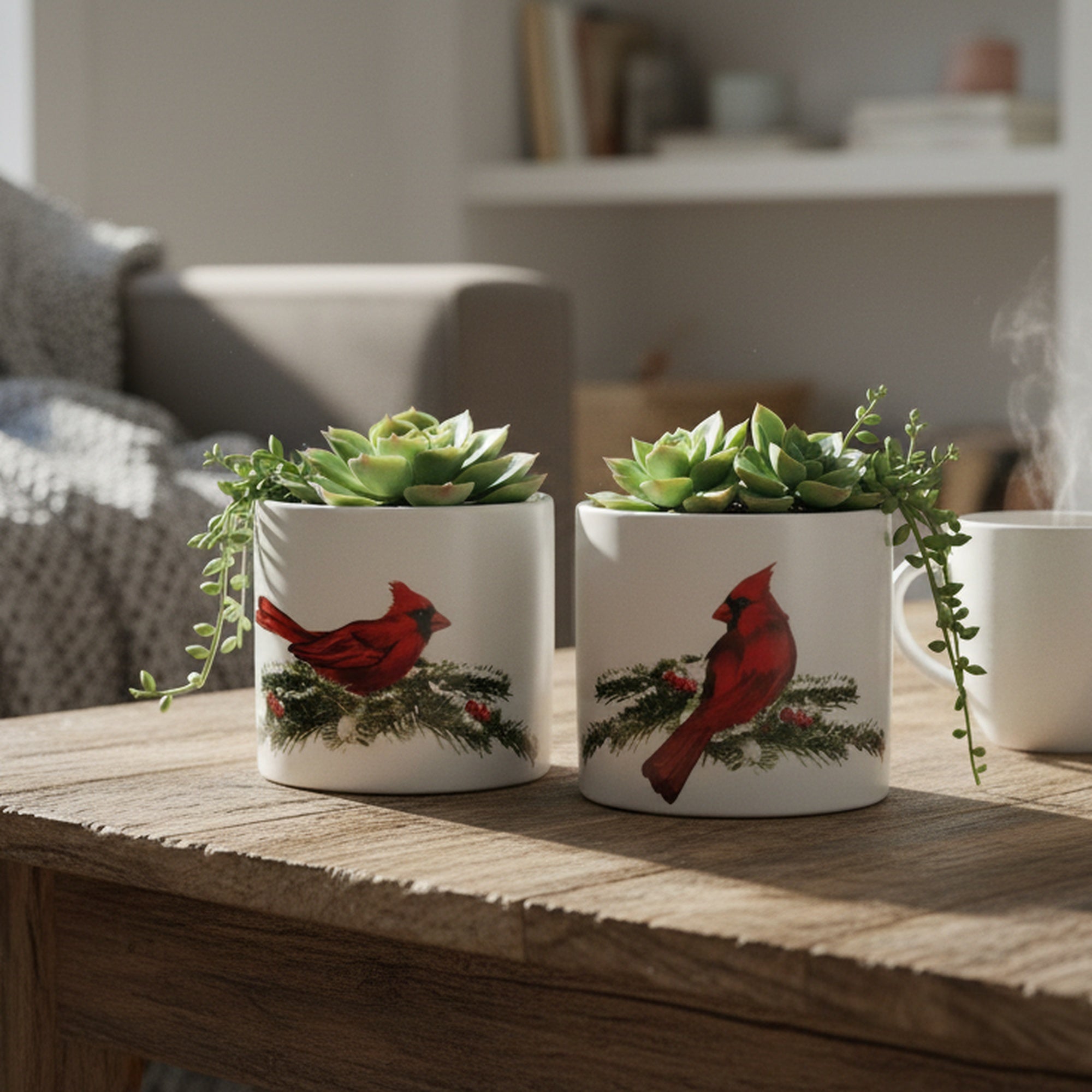 Cardinal Pot Small 2 Assorted, Christmas, Planter, Holiday Decor- Set of 3
