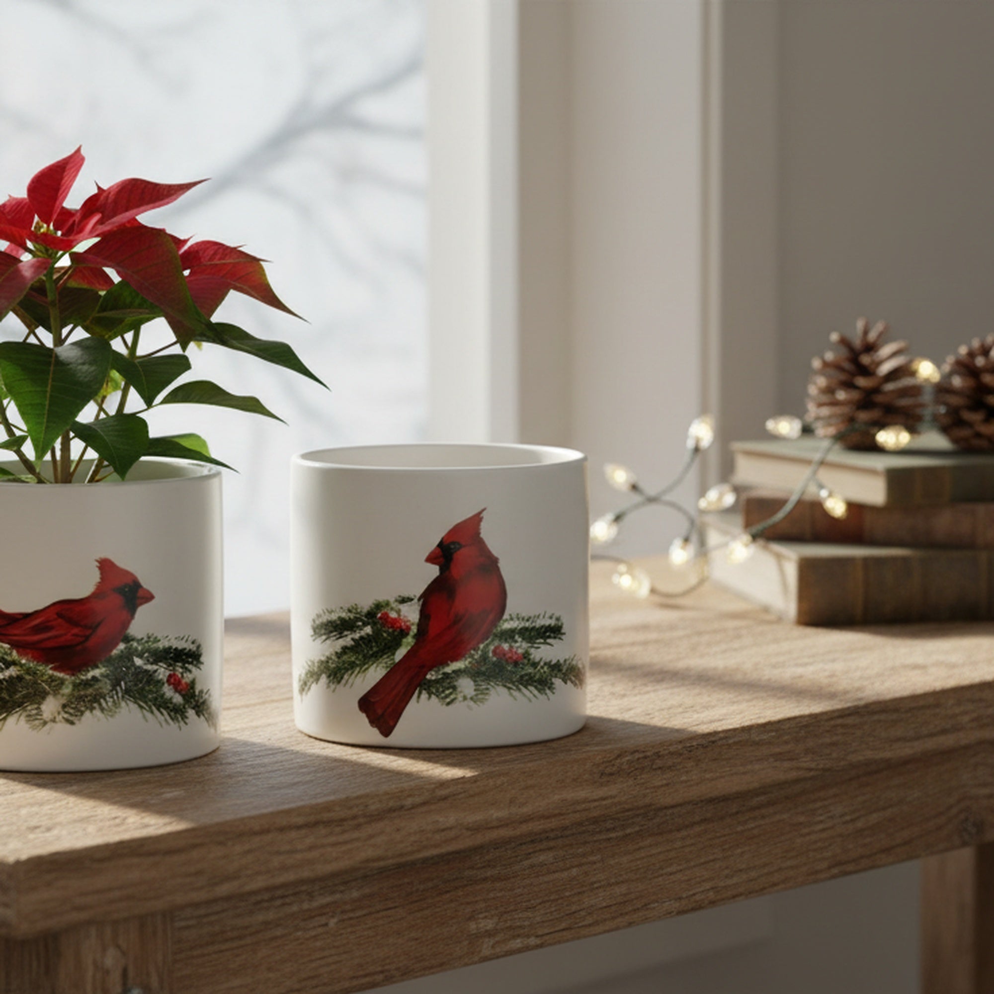 Cardinal Pot Small 2 Assorted, Christmas, Planter, Holiday Decor- Set of 3