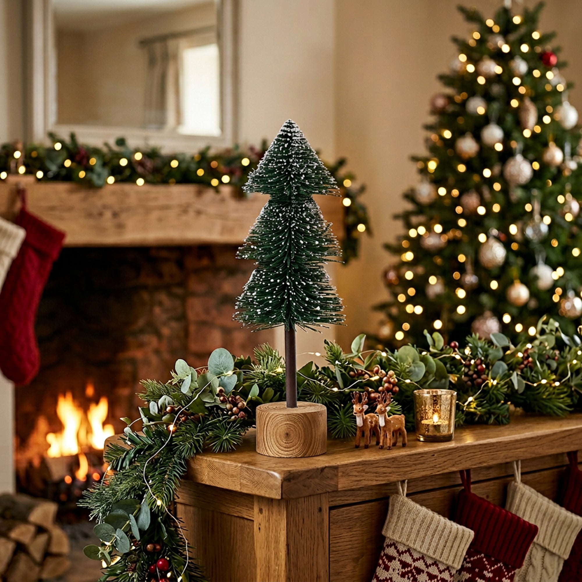 Bristle Tree Dark Green Tall, Holiday Decor- Set of 3