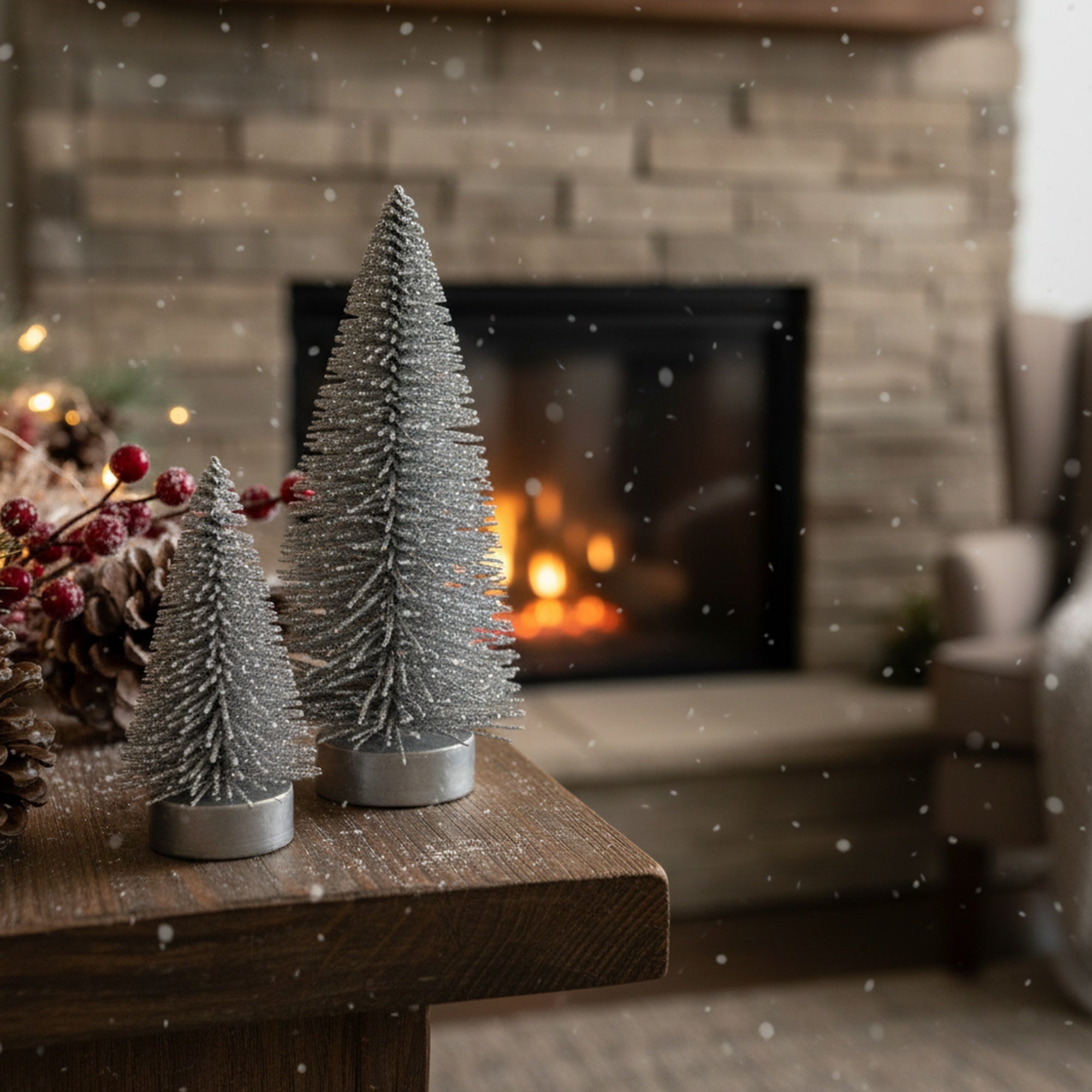 Bristle Tree Silver 2 Assorted, Holiday Decor- Set of 2