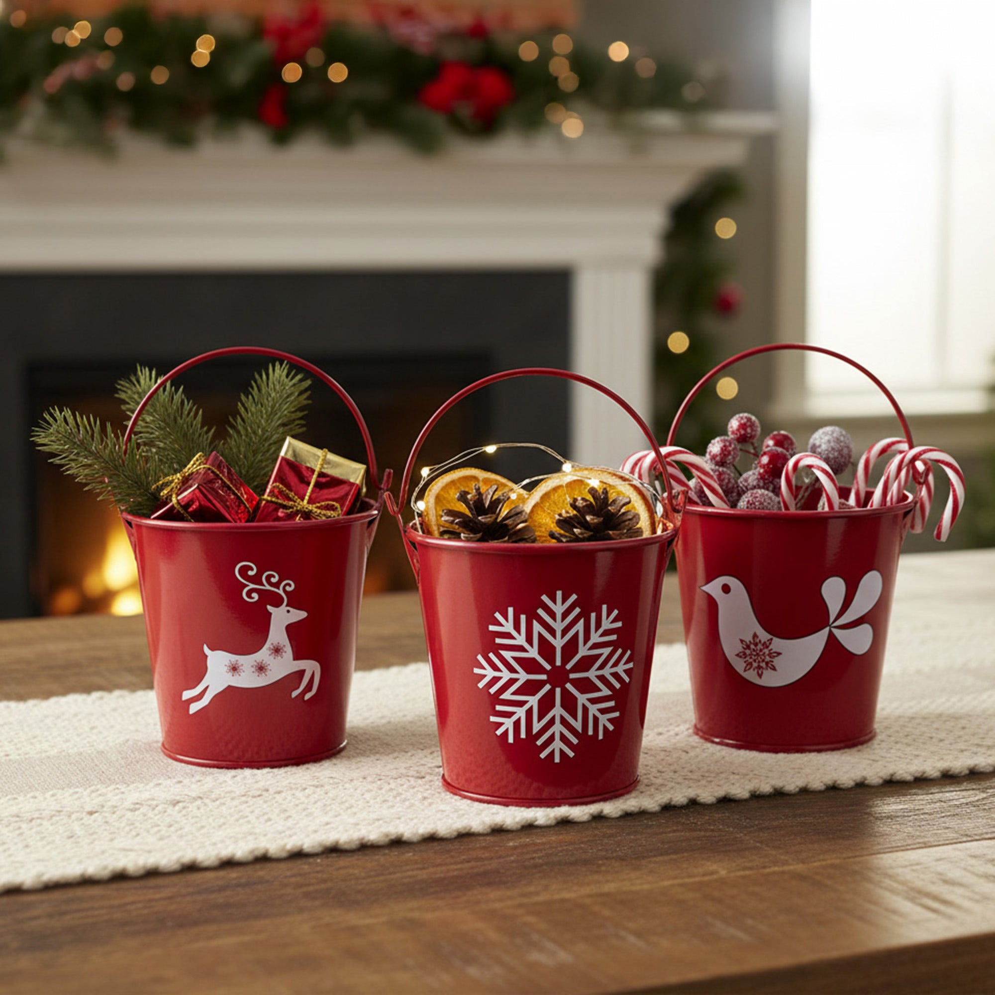 Swedish Bucket 3 Assorted, Holiday Decor- Set of 3