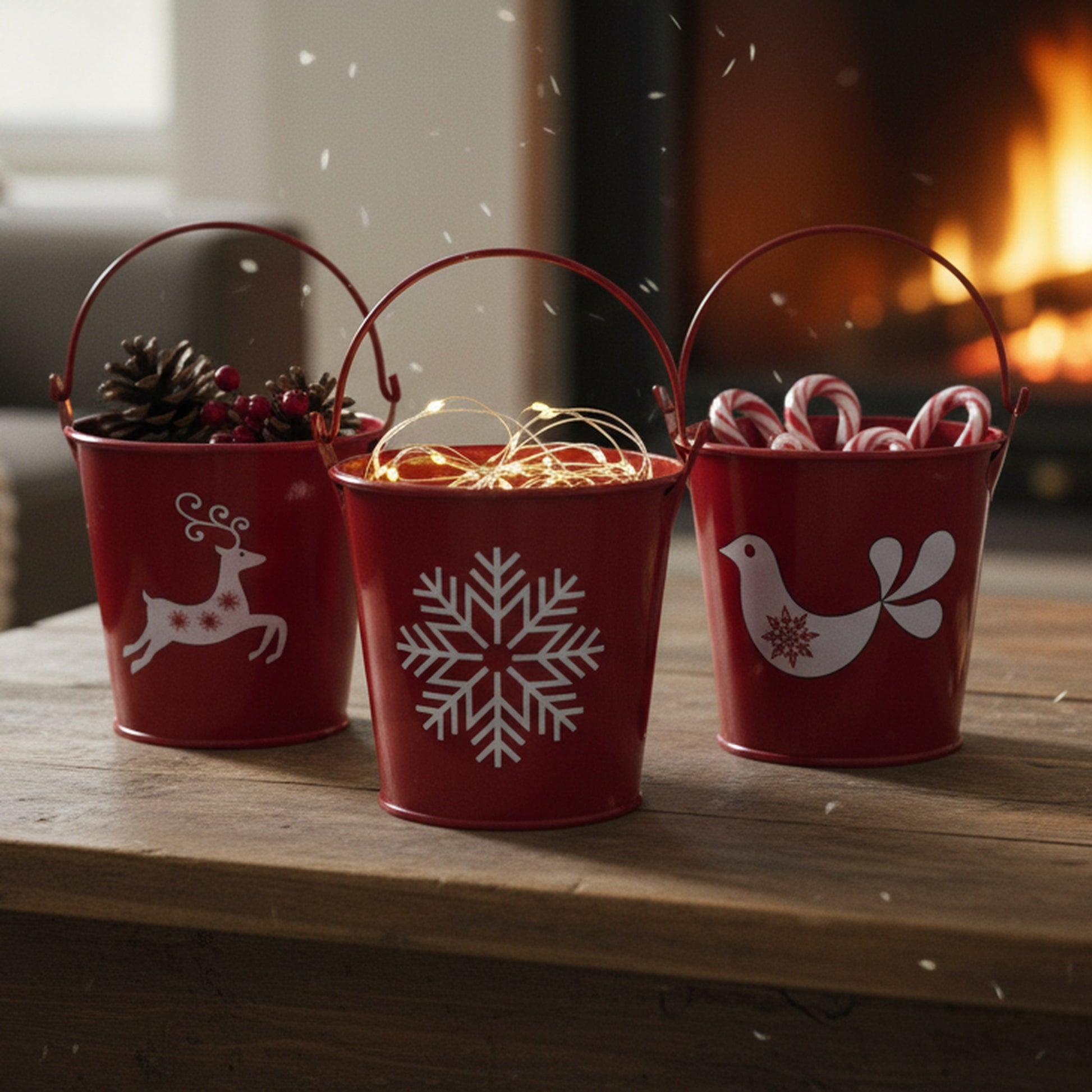 Swedish Bucket 3 Assorted, Holiday Decor- Set of 3