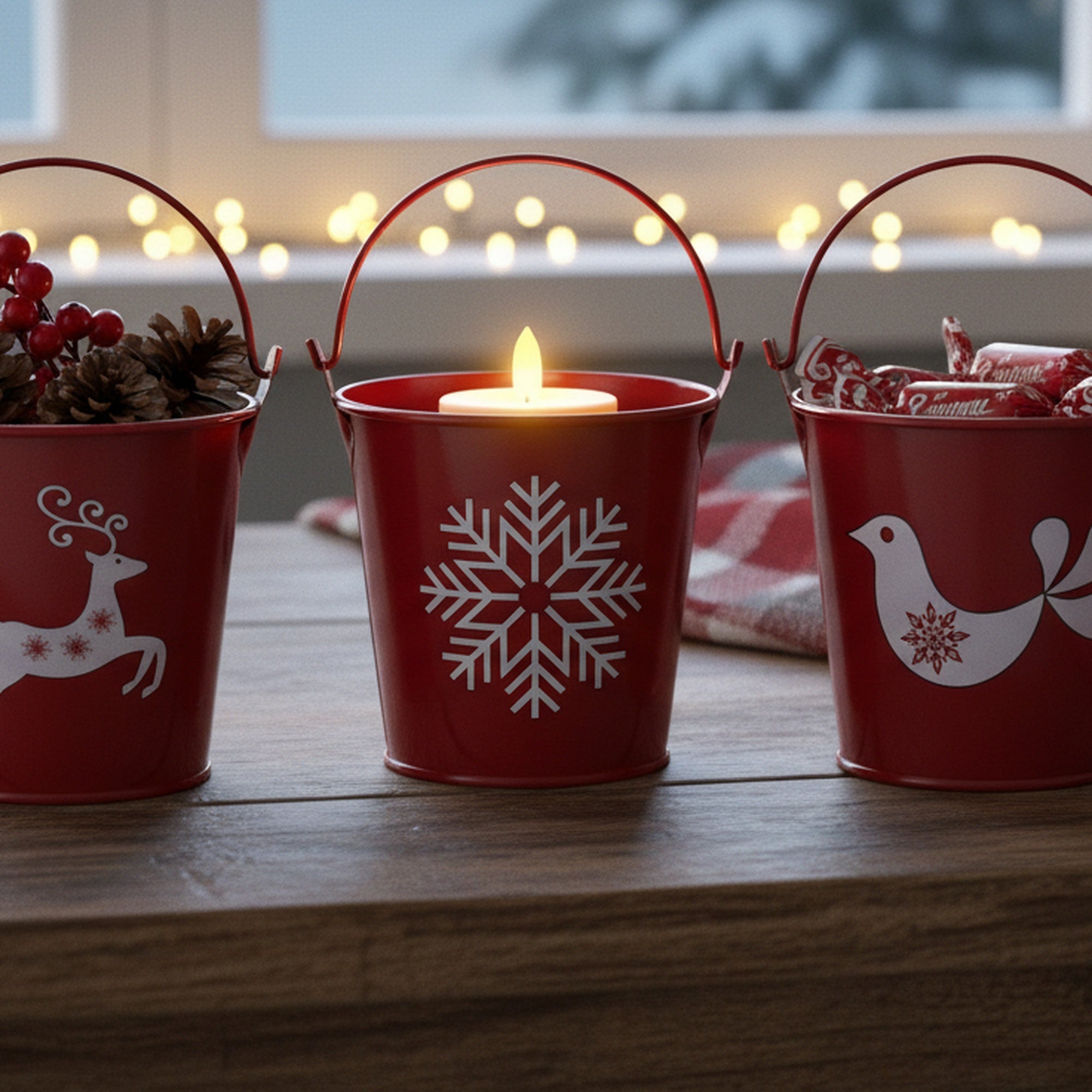 Swedish Bucket 3 Assorted, Holiday Decor- Set of 3