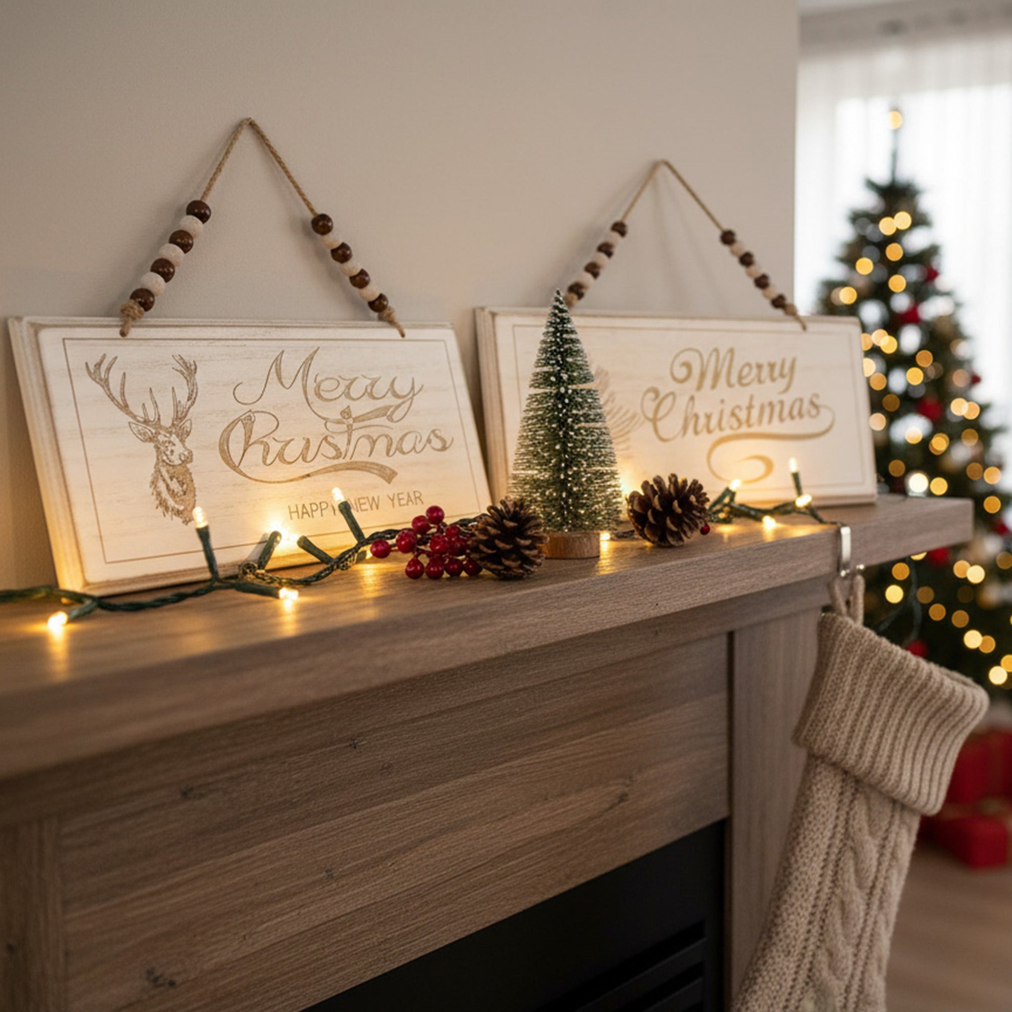 Sign Merry Christmas 2 Assorted, Christmas, Holiday Decor- Set of 2