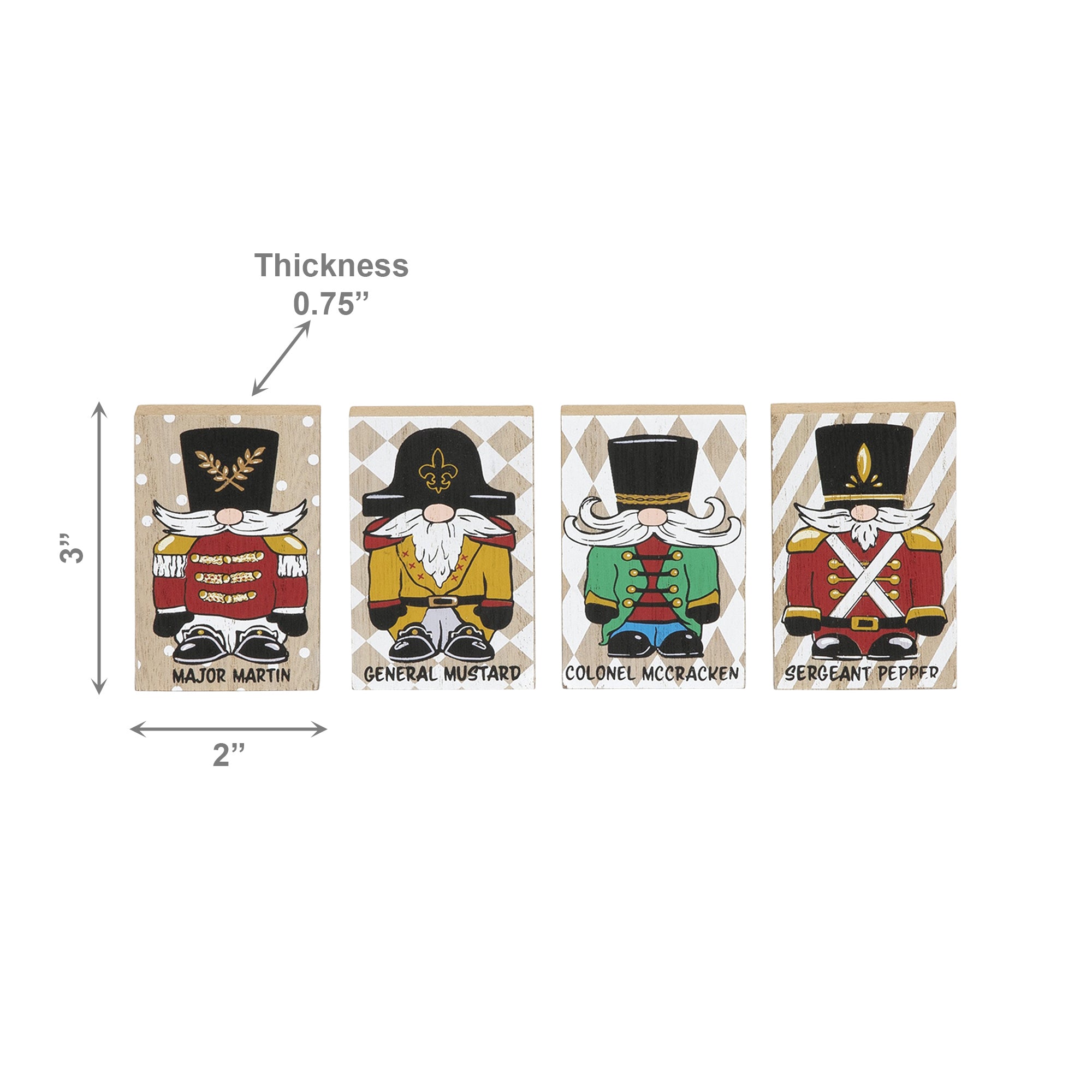 Nutcracker Block 4 Assorted, Christmas, Holiday Decor- Set of 4