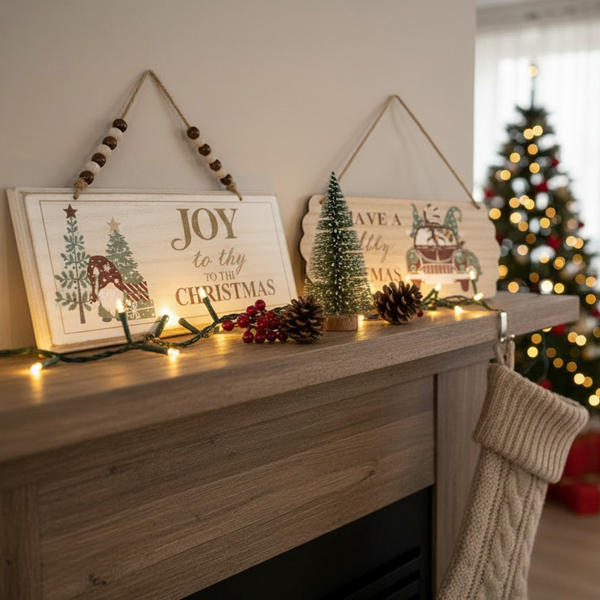 Sign Joy and Holly 2 Assorted, Christmas, Holiday Decor- Set of 2