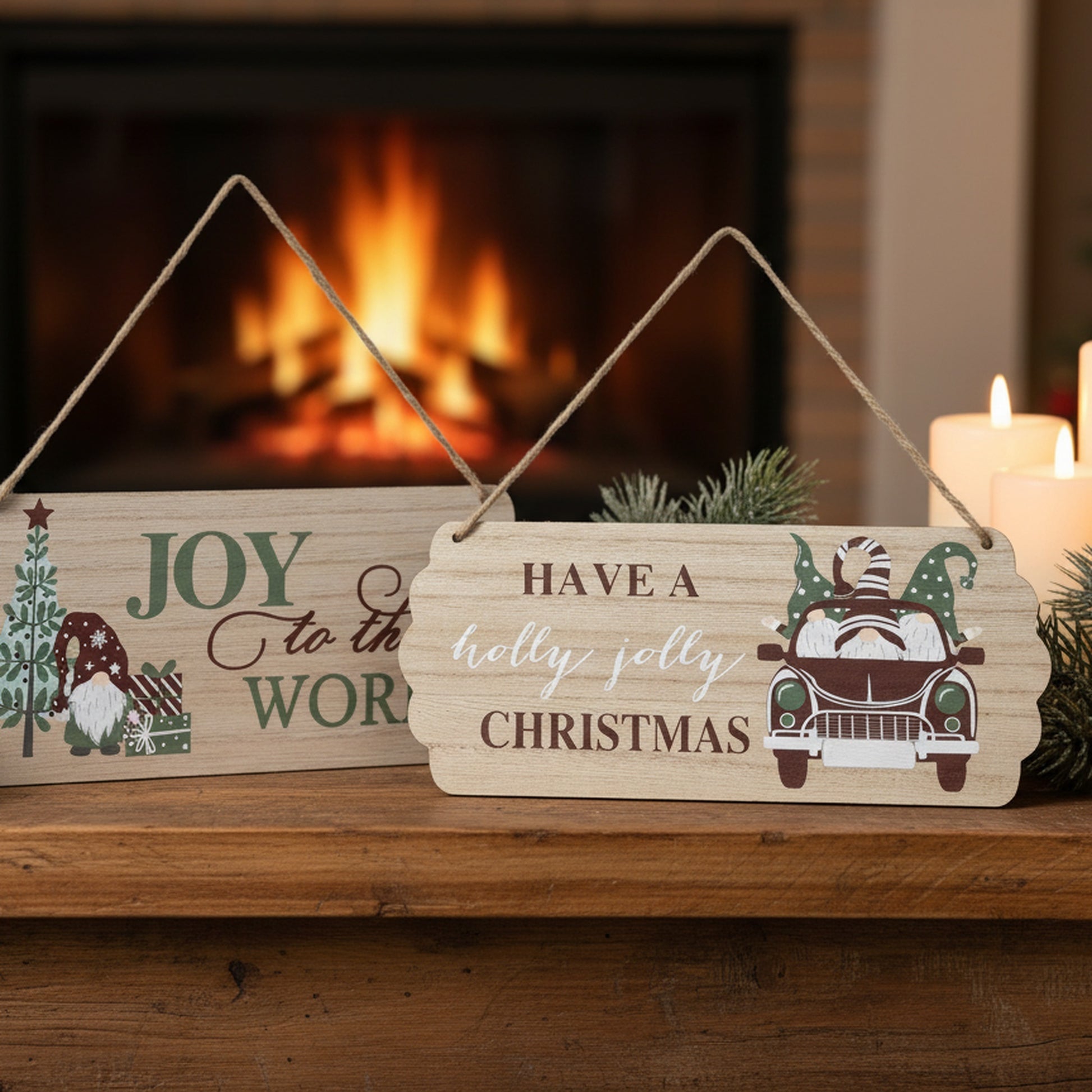 Sign Joy and Holly 2 Assorted, Christmas, Holiday Decor- Set of 2