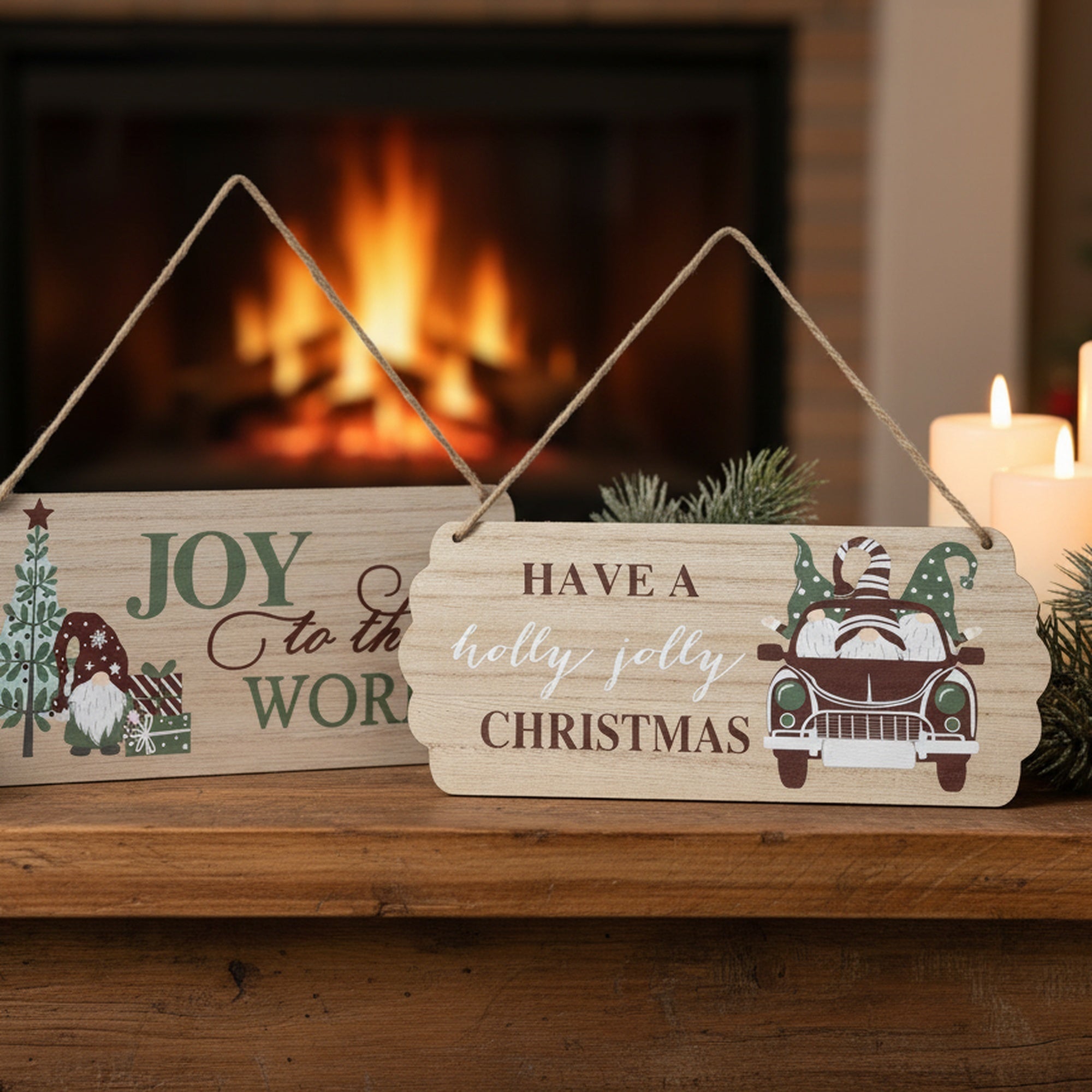 Sign Joy and Holly 2 Assorted, Christmas, Holiday Decor- Set of 2