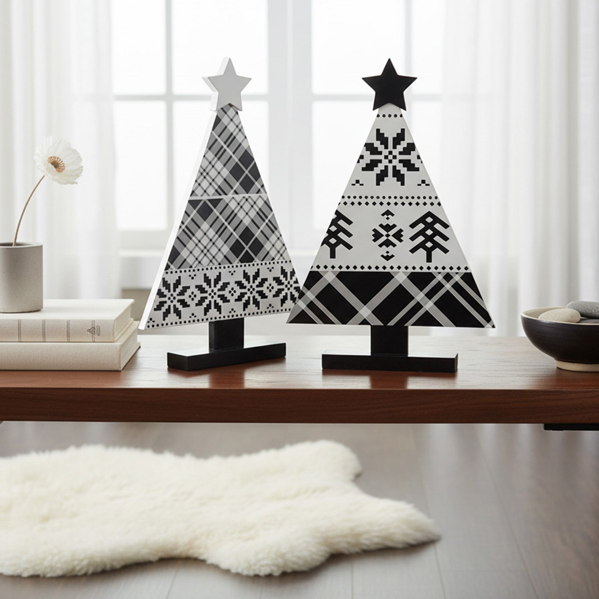 SitaBout Black and White Tree 2 Assorted, Holiday Decor- Set of 2