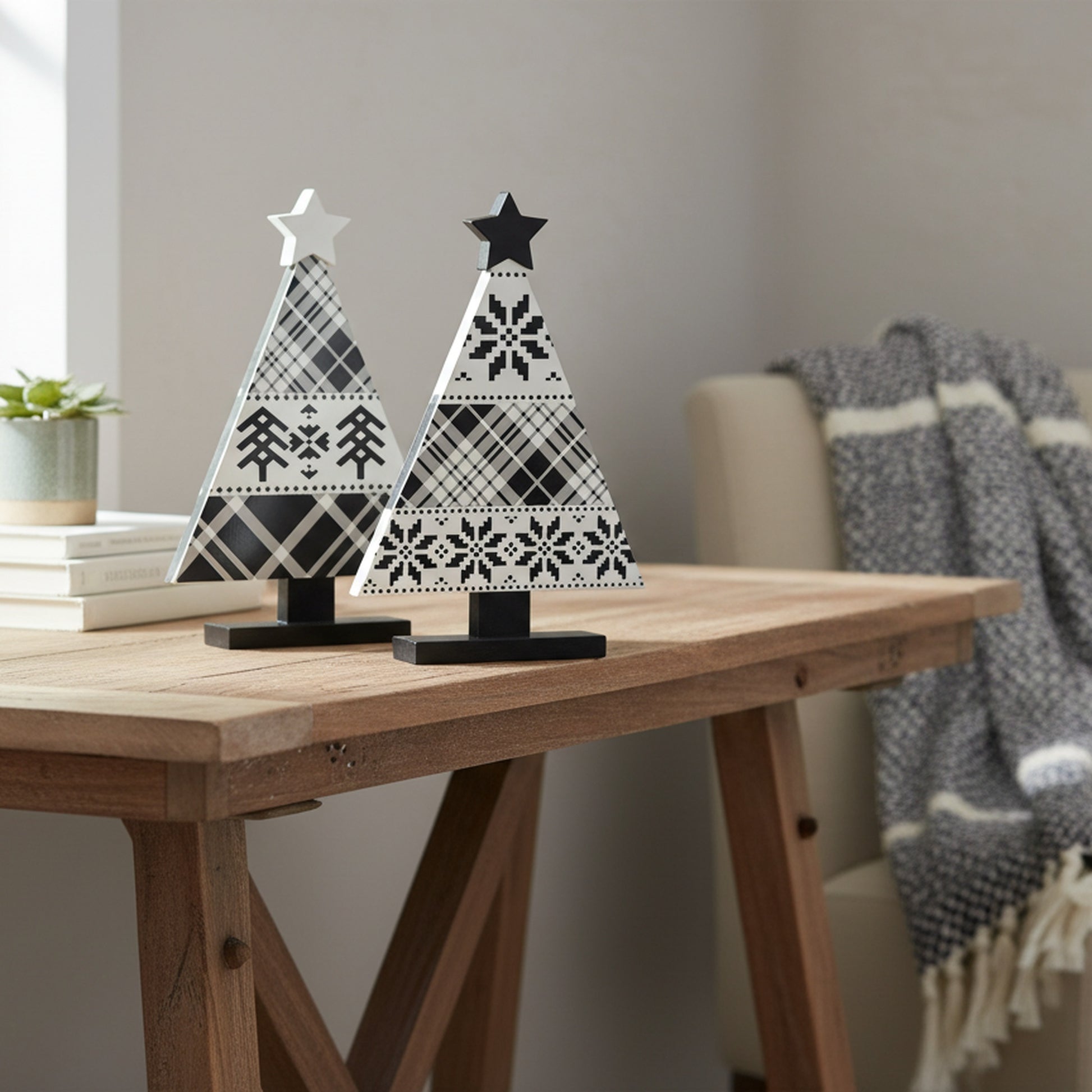 SitaBout Black and White Tree 2 Assorted, Holiday Decor- Set of 2