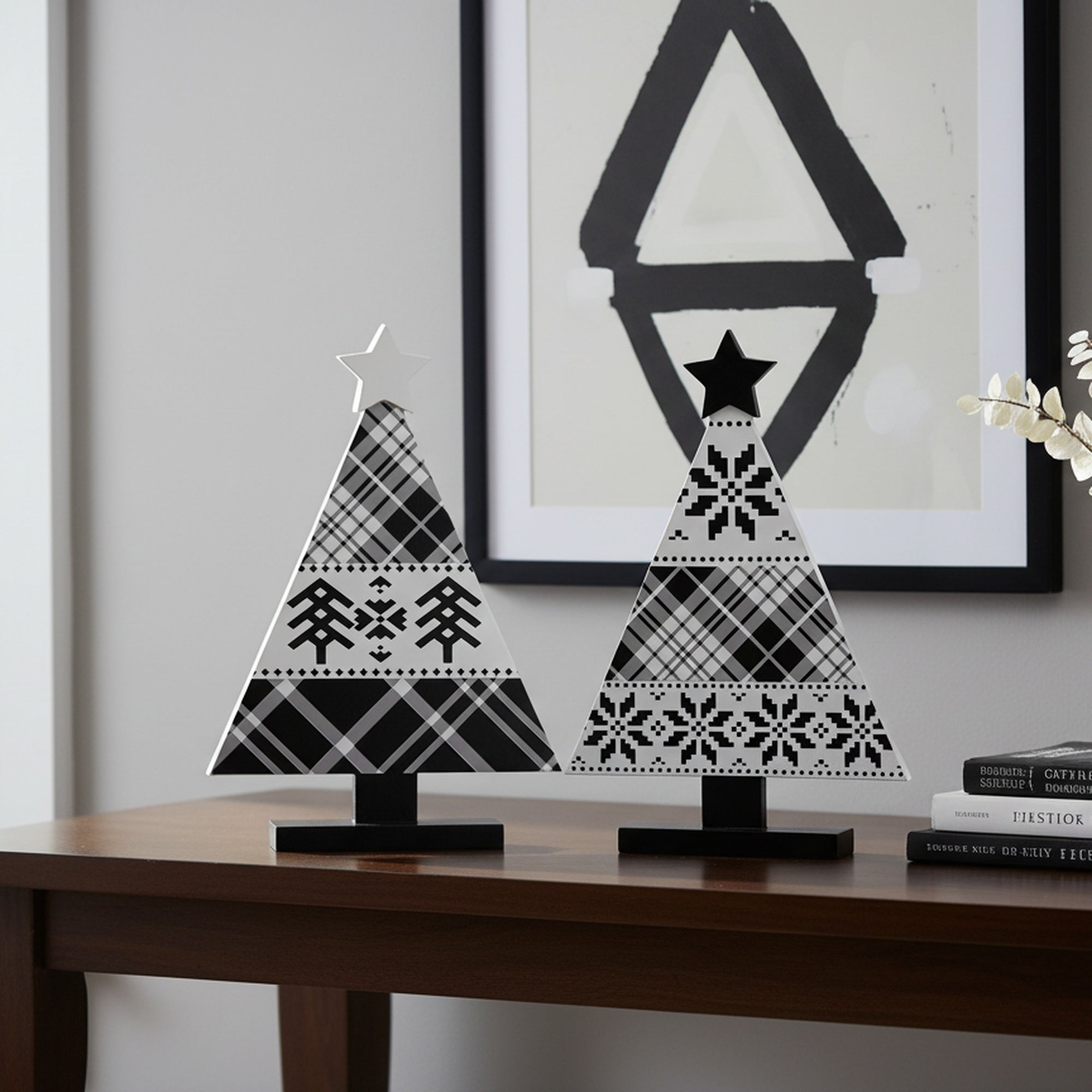 SitaBout Black and White Tree 2 Assorted, Holiday Decor- Set of 2
