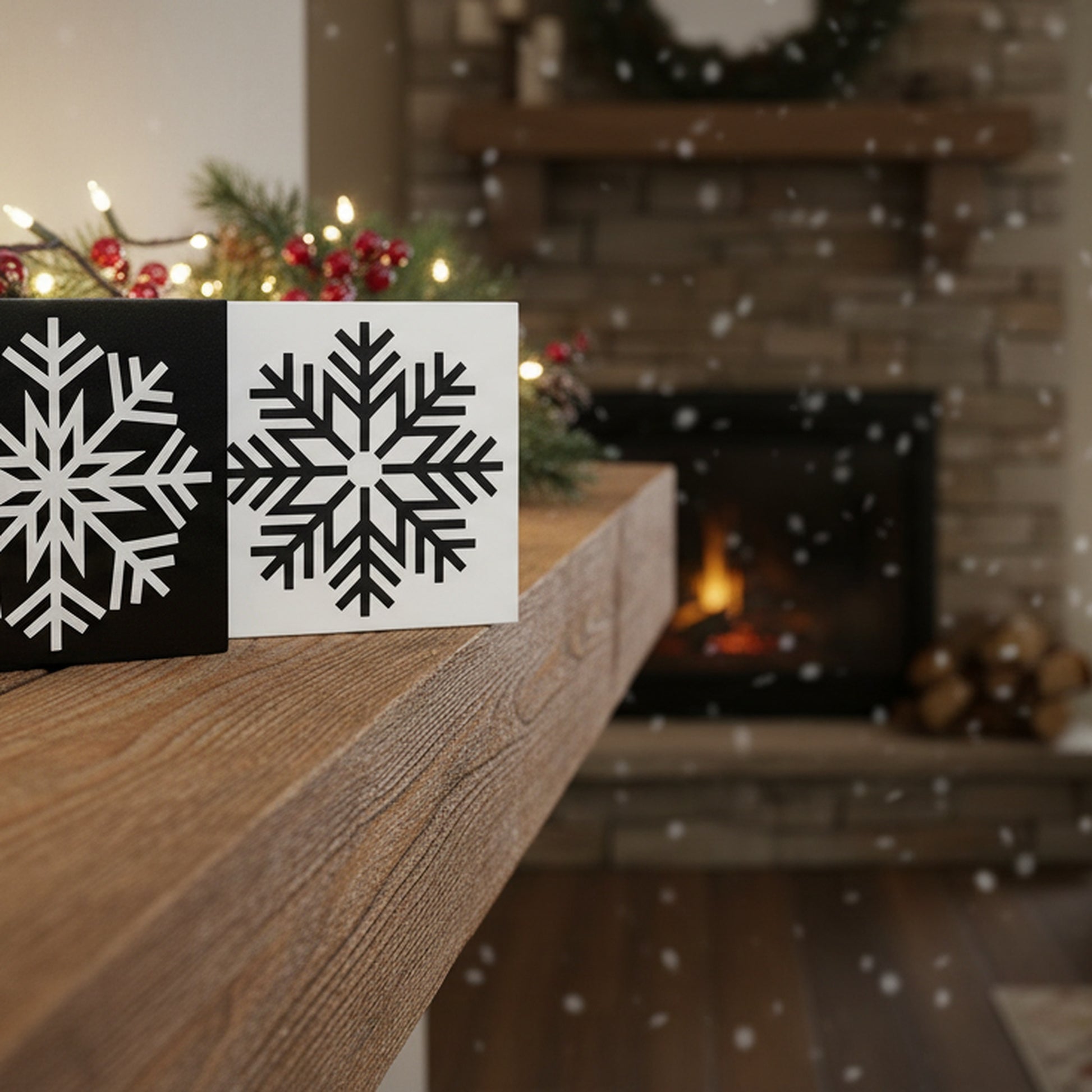 Black Snowflake Block Large 2 Assorted, Christmas, Holiday Decor- Set of 2