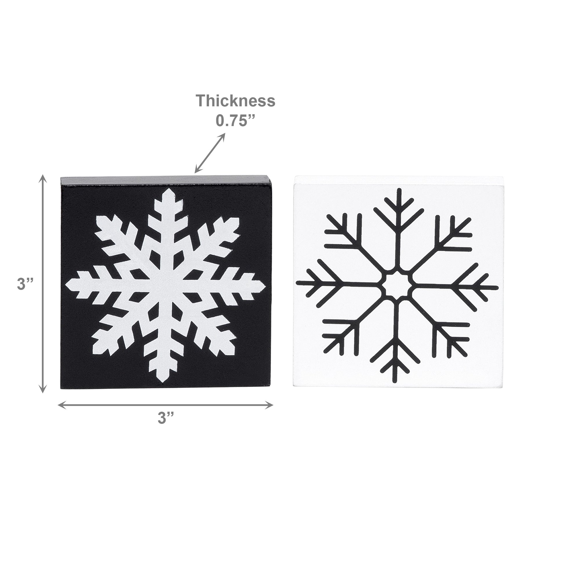 Black Snowflake Block Small 2 Assorted, Christmas, Holiday Decor- Set of 2