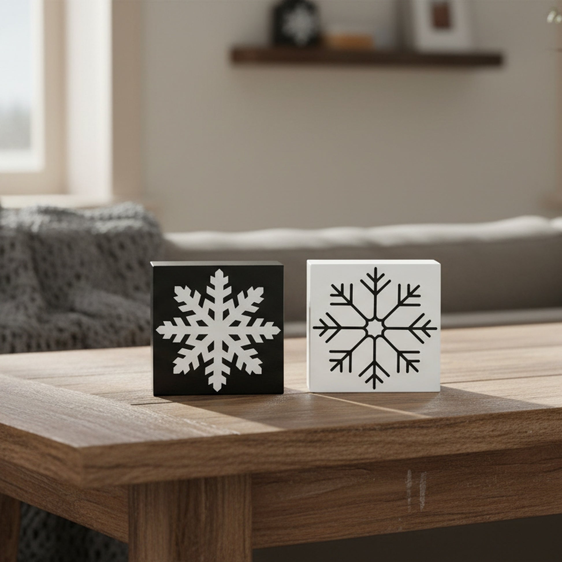 Black Snowflake Block Small 2 Assorted, Christmas, Holiday Decor- Set of 2