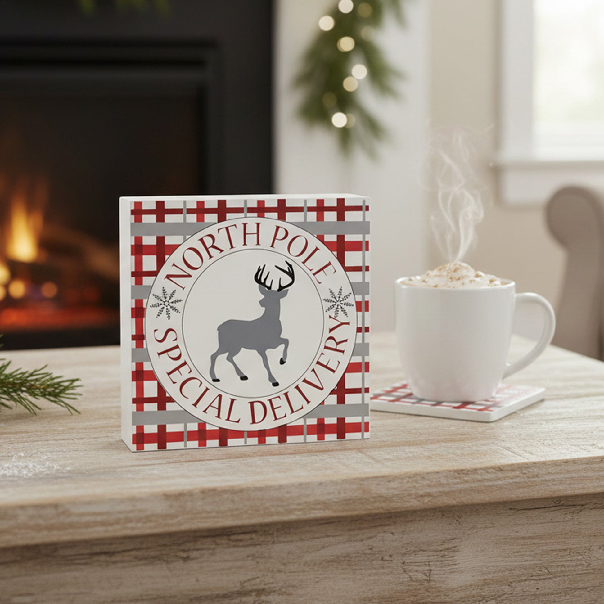 North Pole Deer Block, Holiday Decor