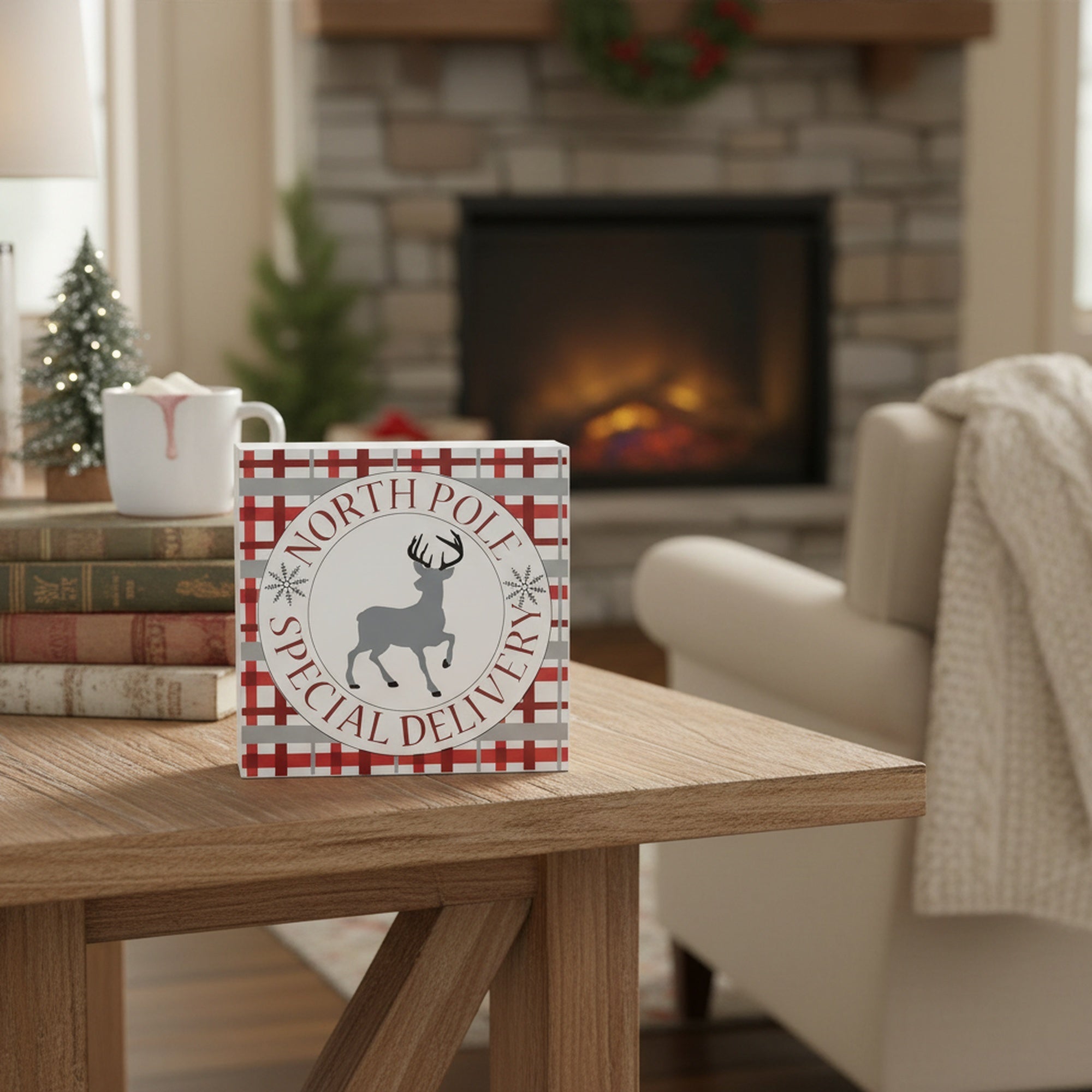 North Pole Deer Block, Holiday Decor
