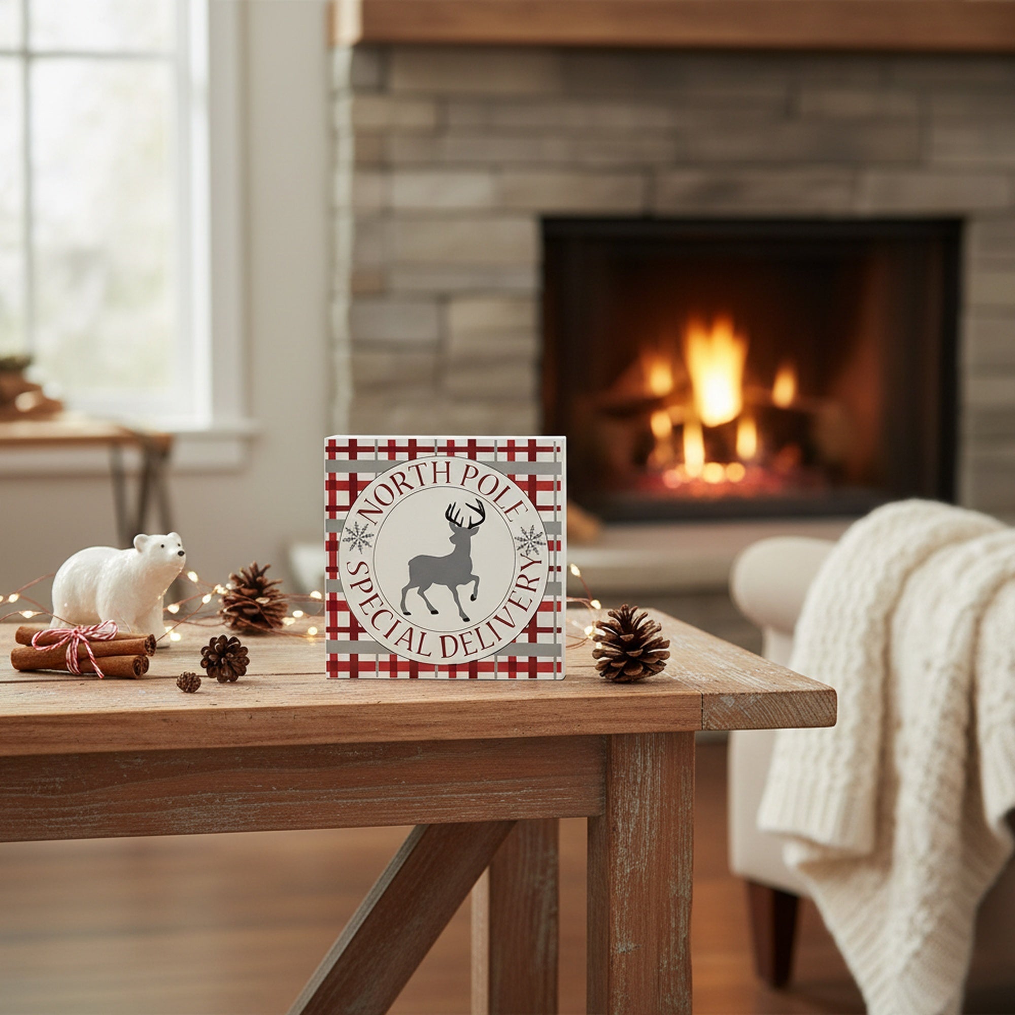North Pole Deer Block, Holiday Decor