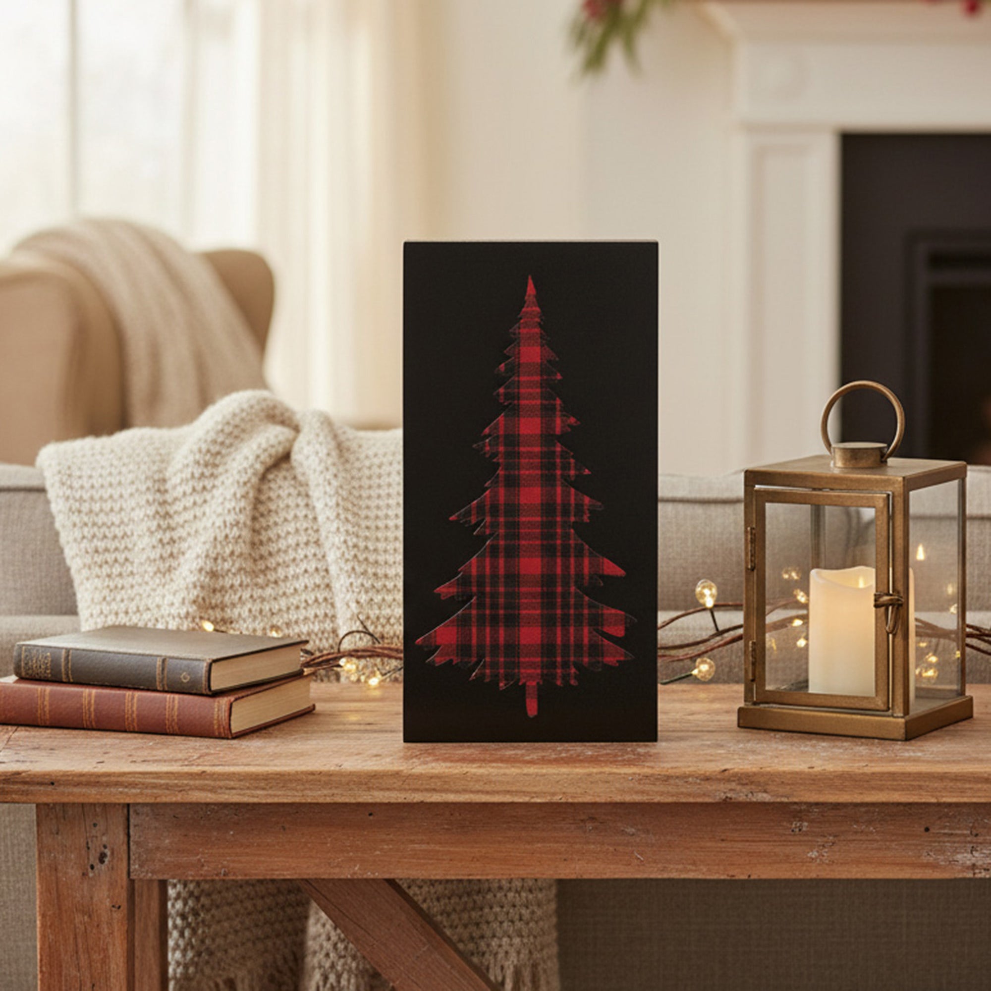 Plaid Tree Block Small, Holiday Decor