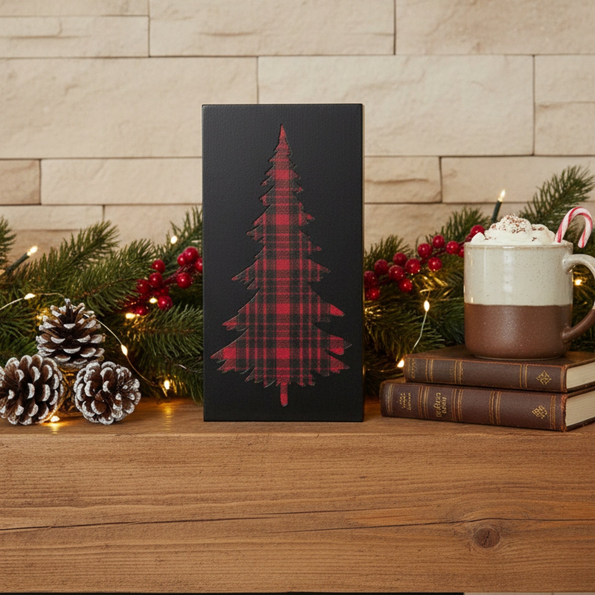 Plaid Tree Block Small, Holiday Decor