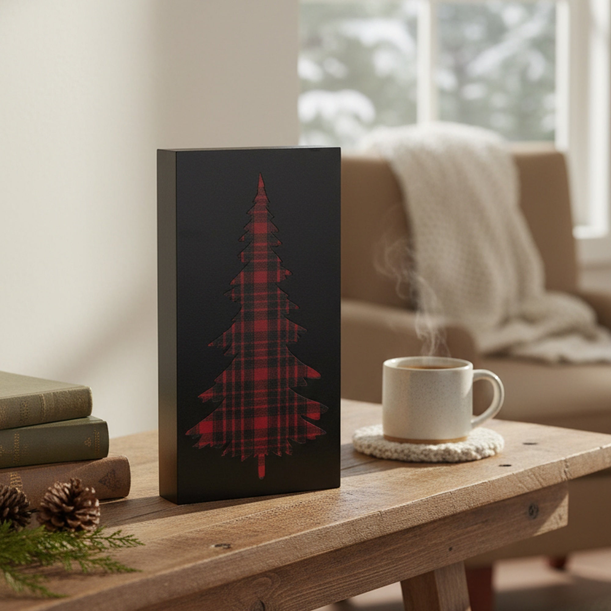 Plaid Tree Block Small, Holiday Decor