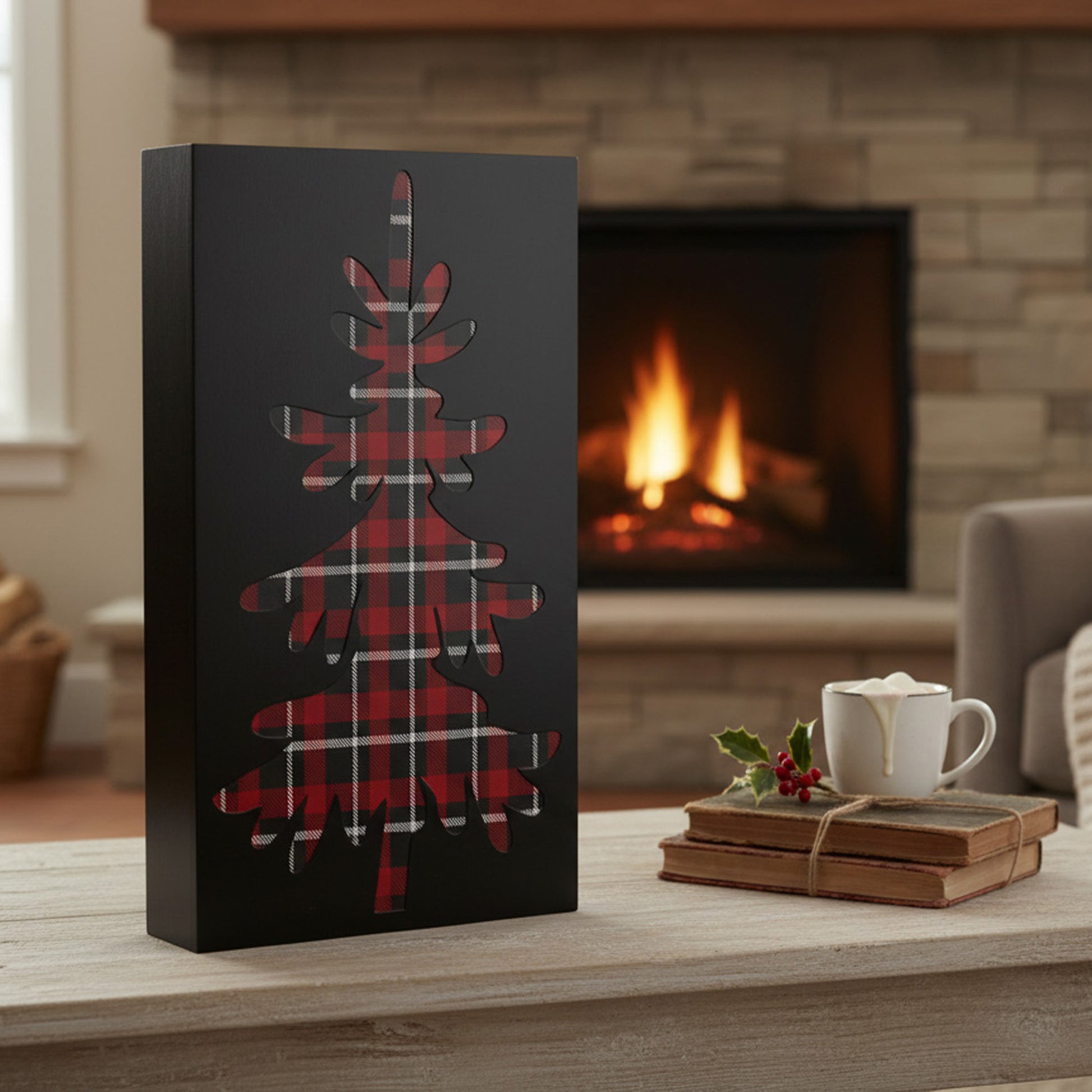 Plaid Tree Block Large, Holiday Decor
