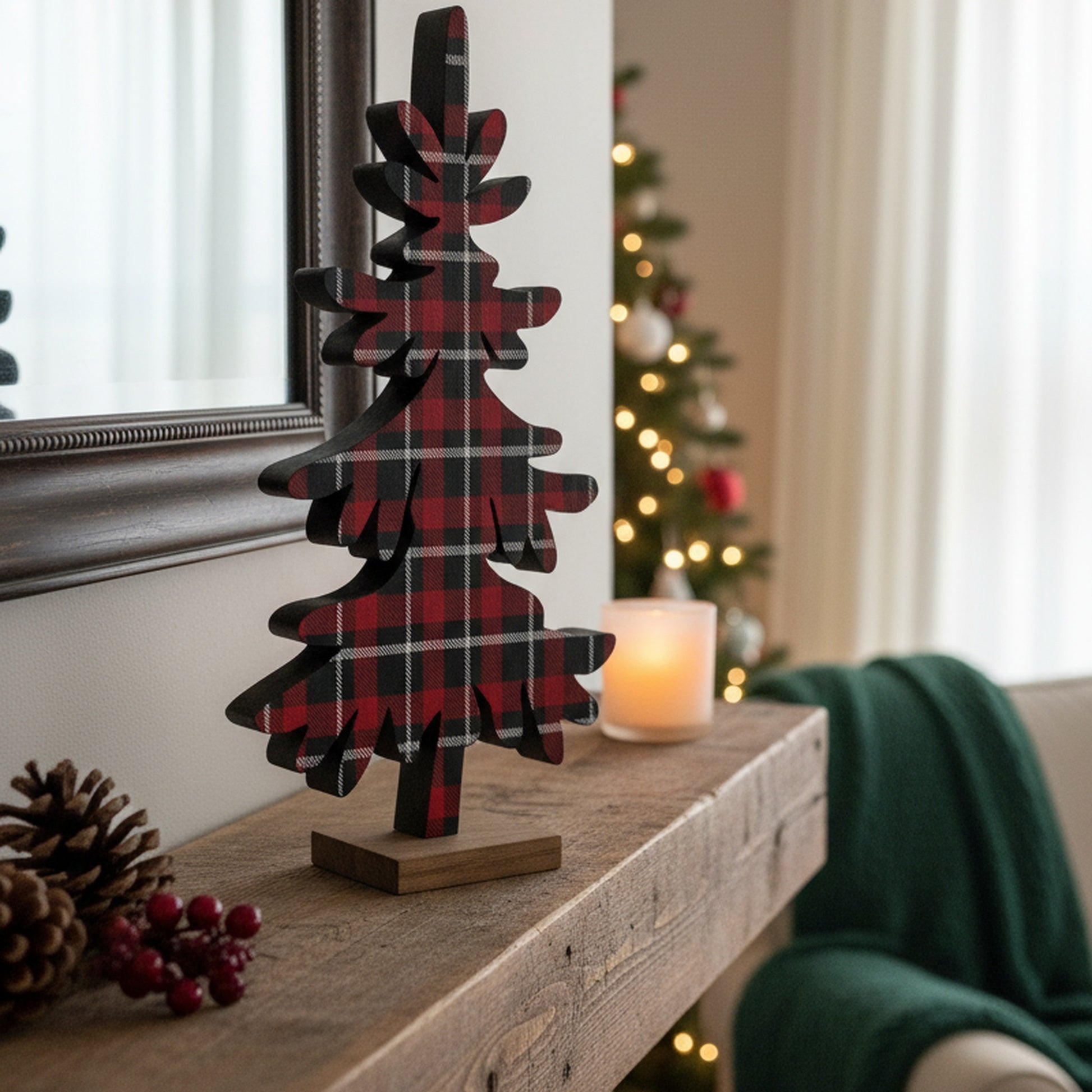 Plaid Tree Block Large, Holiday Decor