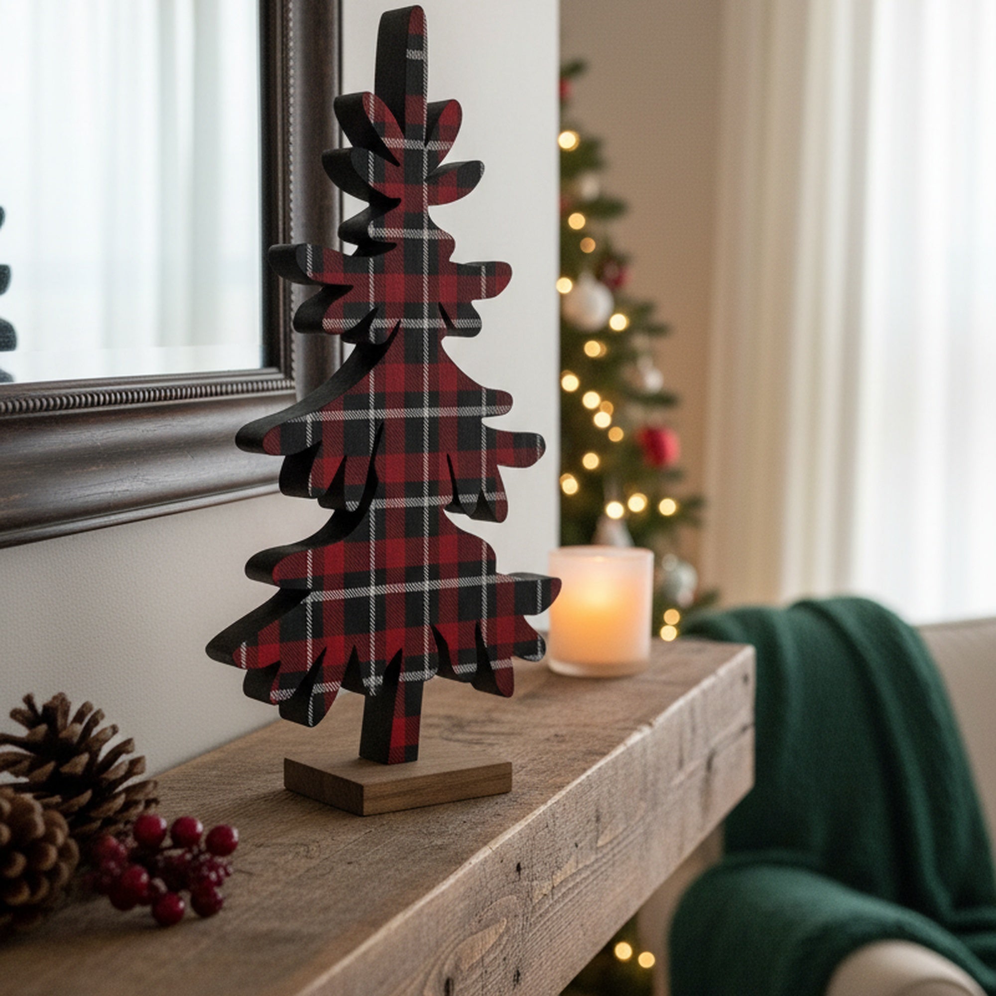 Plaid Tree Block Large, Holiday Decor