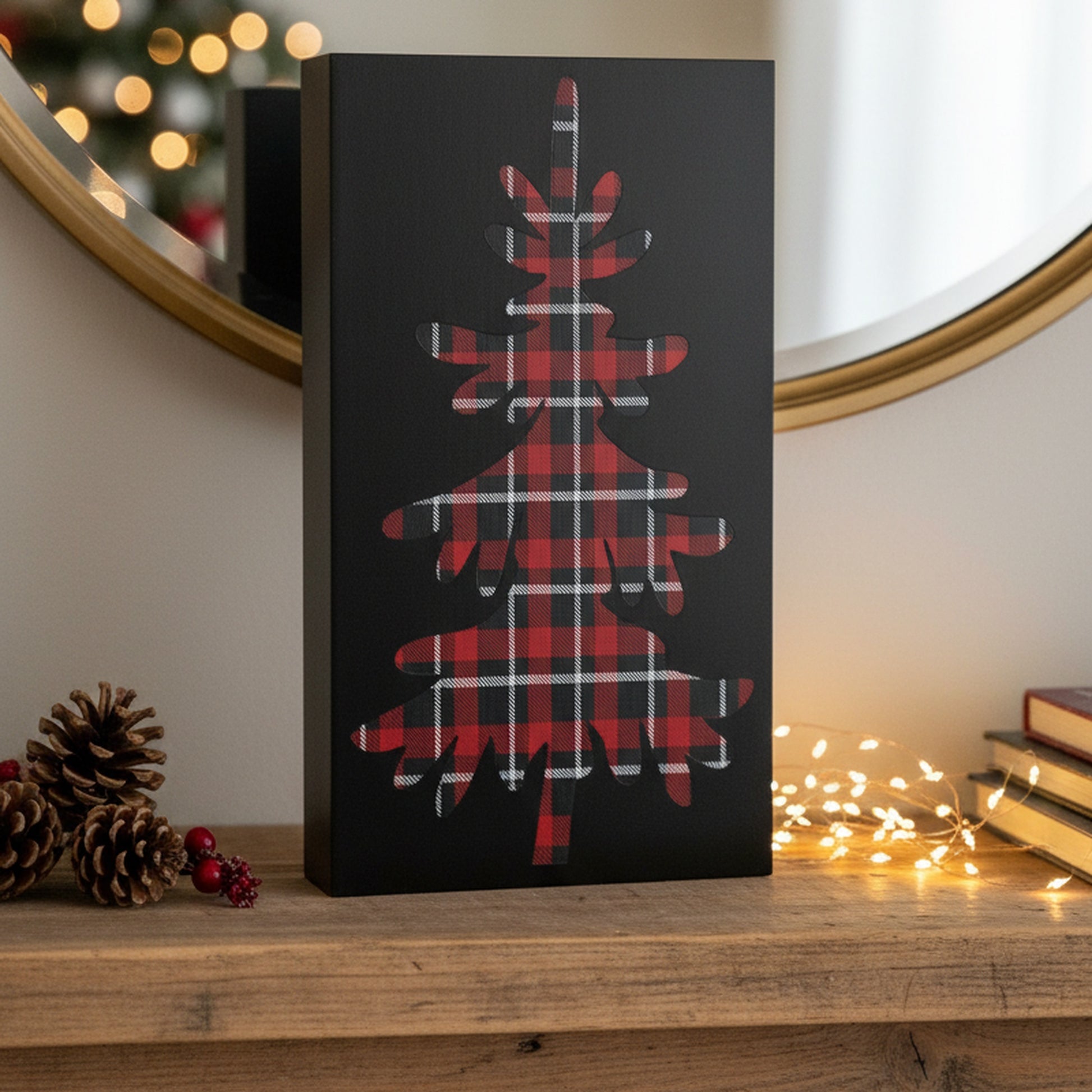 Plaid Tree Block Large, Holiday Decor