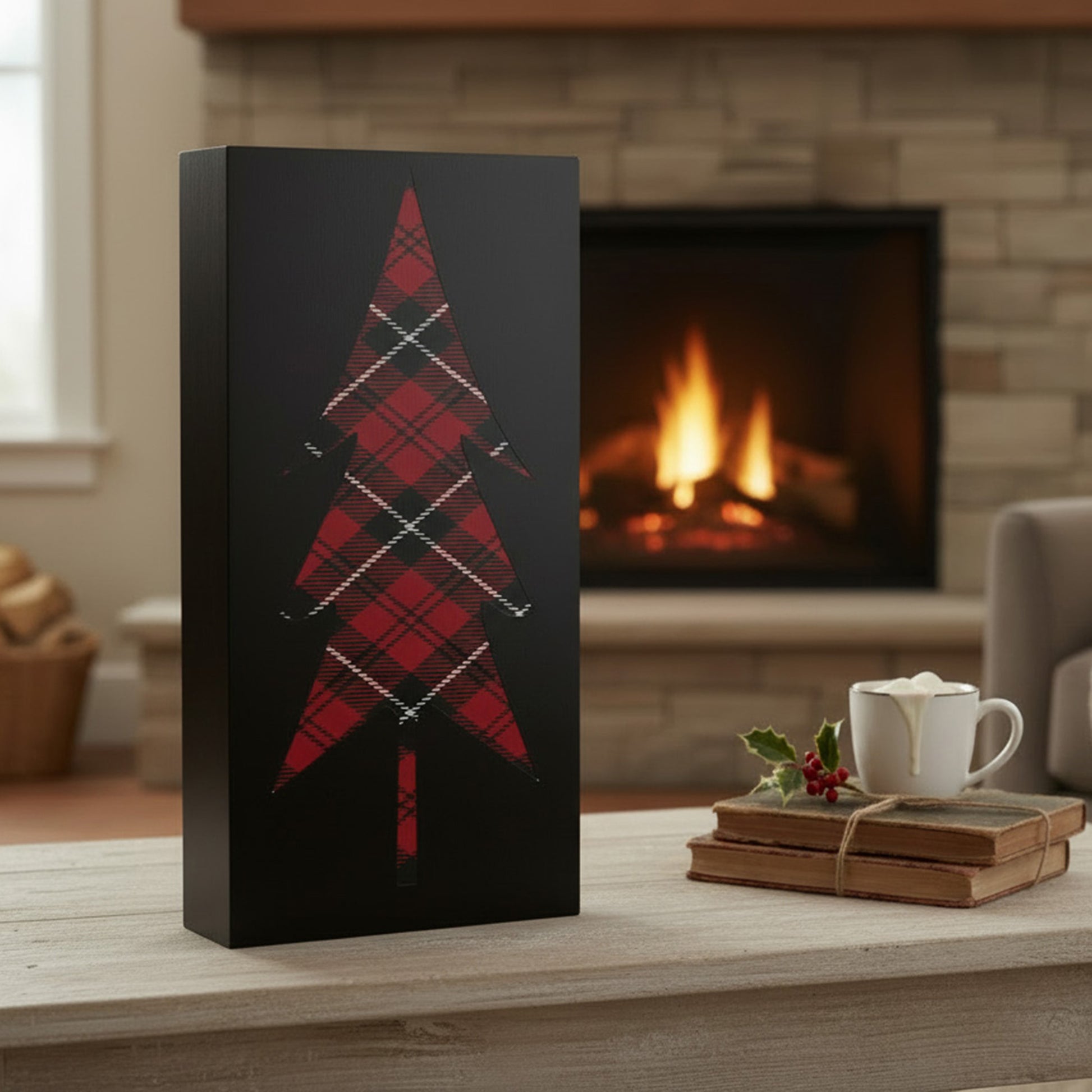 Plaid Tree Block Medium, Holiday Decor
