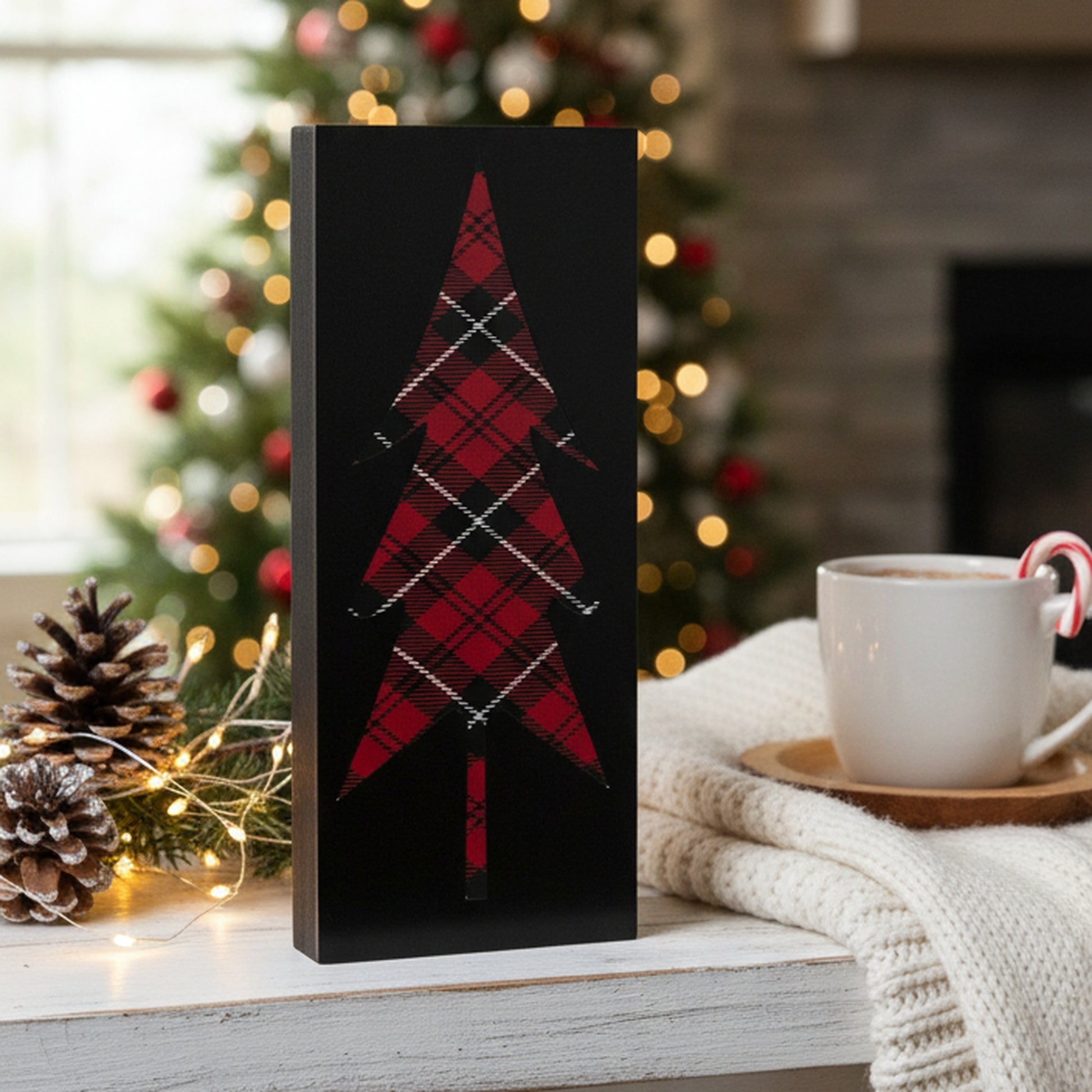Plaid Tree Block Medium, Holiday Decor