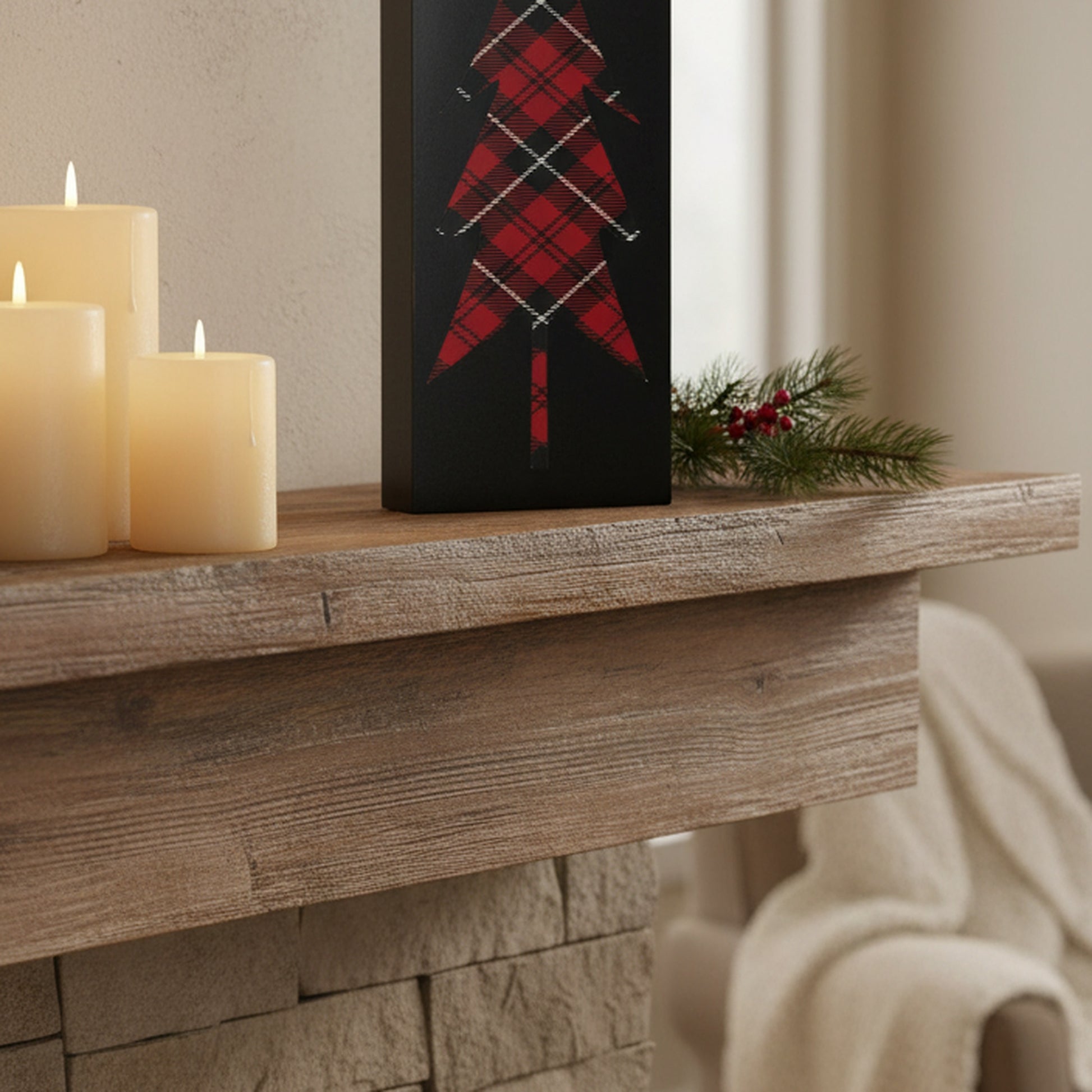 Plaid Tree Block Medium, Holiday Decor