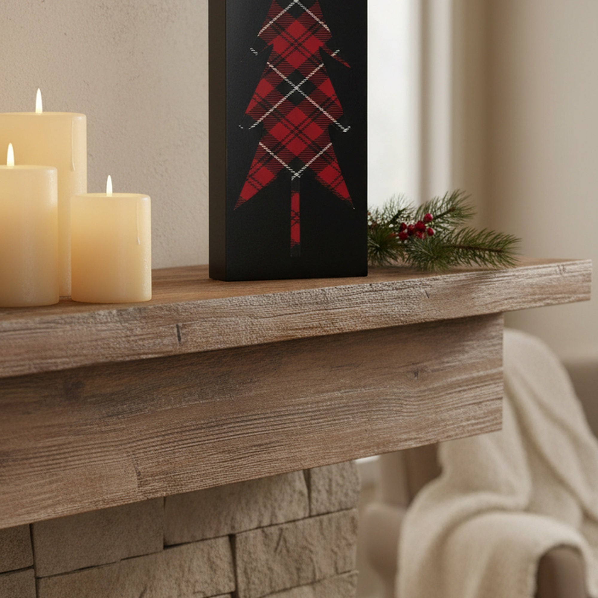 Plaid Tree Block Medium, Holiday Decor