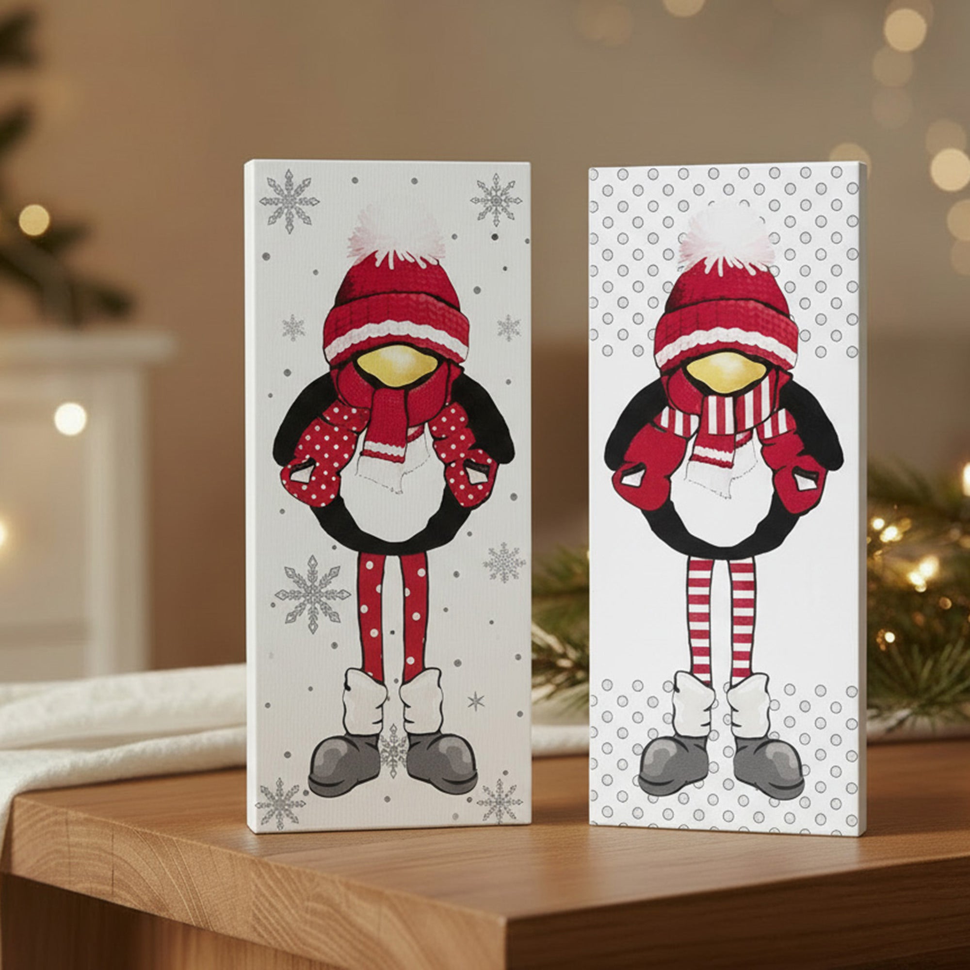 Penguin Block 2 Assorted, Holiday Decor- Set of 2