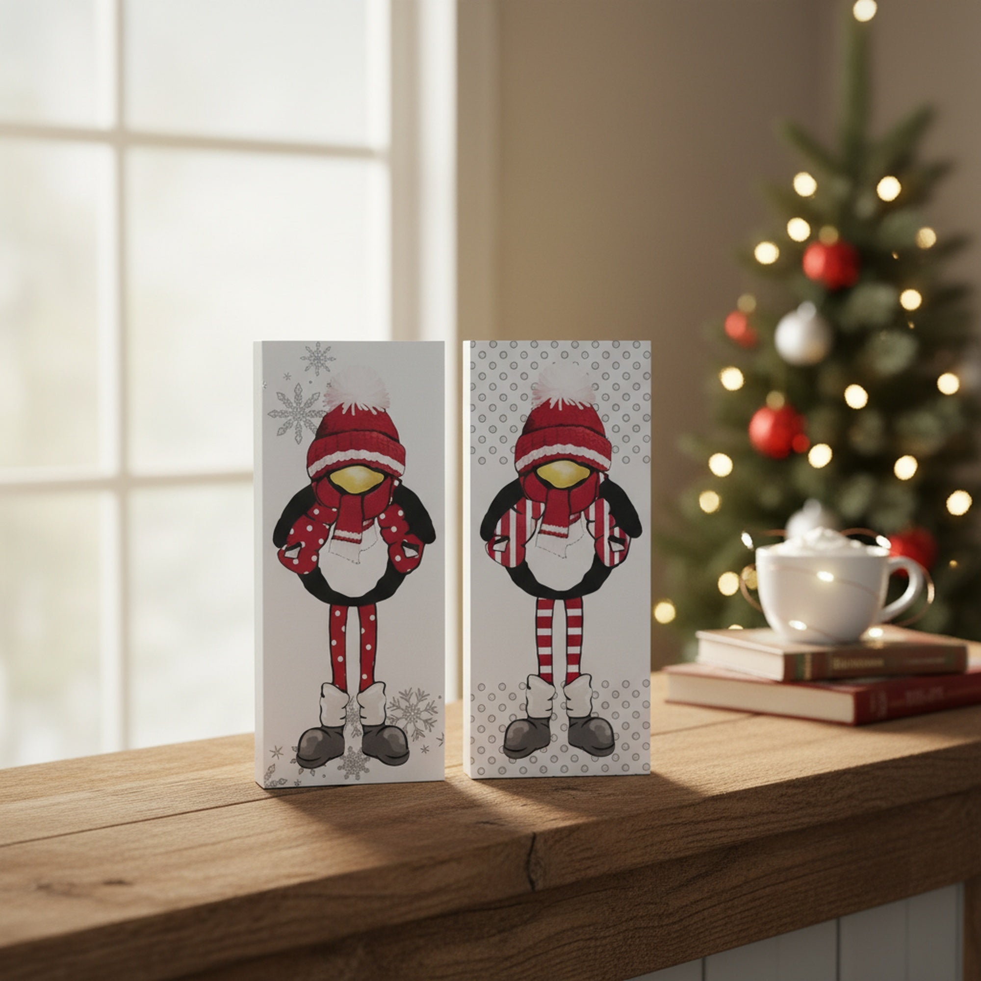 Penguin Block 2 Assorted, Holiday Decor- Set of 2